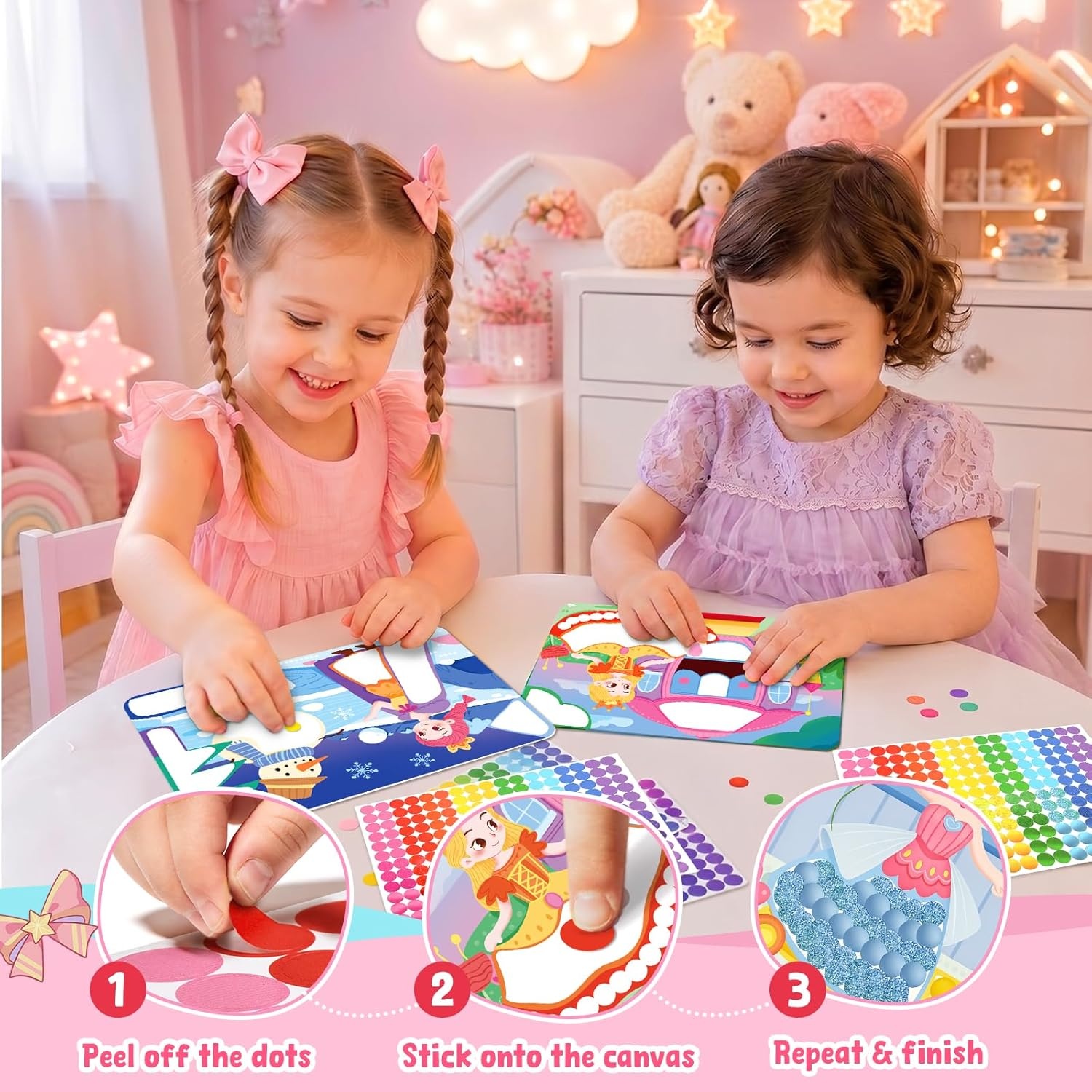 JoyCat 24 Pack Princess Dot Art + DIY Poke Art for Kids Party Favors, Mess-Free Dot Sticker Activity Set with 4800+ Stickers & Goodie Bags, Goodie Bag Stuffers,Princess Toys for Ages 3-8