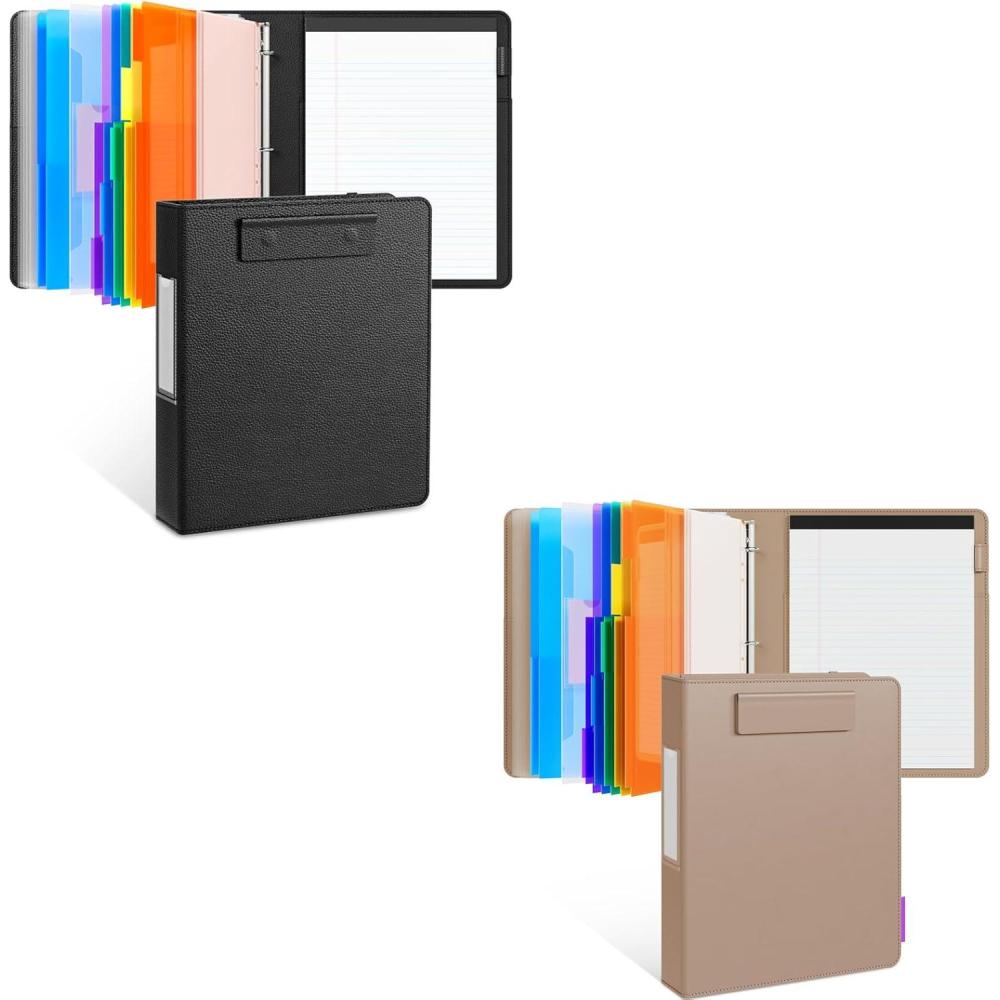 JoyCat 3 Ring Binder Clipboard with Storage, 12.4″x10.2″Magnetic Clipboard Folder with 5 Expandable Folders, Refillable Lined Notepad (8.5X11 Inch), for School Office Nursing(Black & Khaki)
