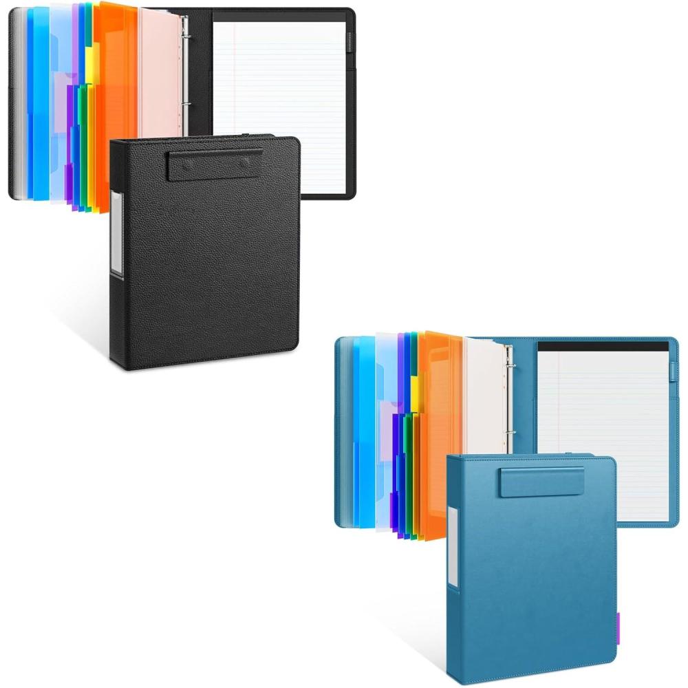 JoyCat 3 Ring Binder Clipboard with Storage, 12.4″x10.2″Magnetic Clipboard Folder with 5 Expandable Folders, Refillable Lined Notepad (8.5X11 Inch), for School Office Nursing(Black & Blue)