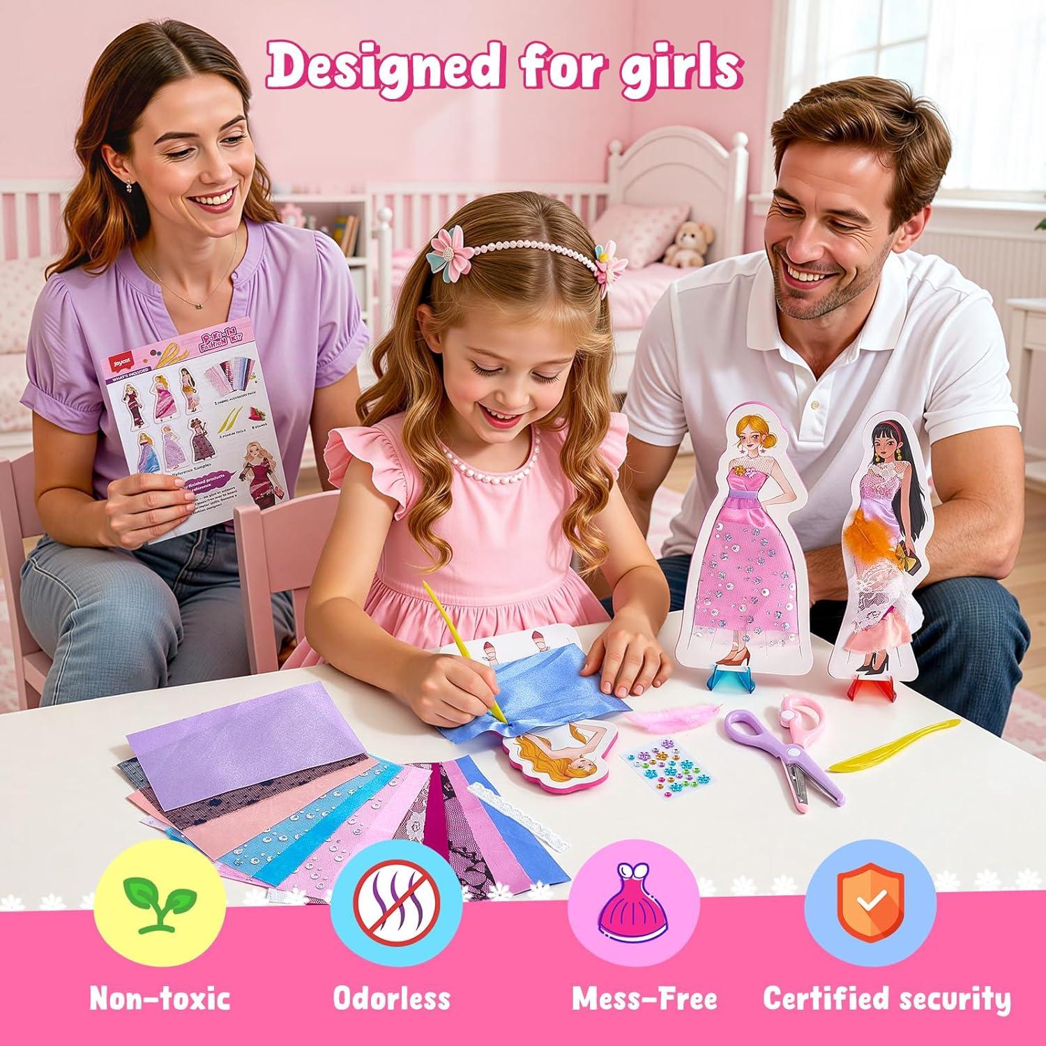 Poke-in Craft Kit for Girls, 3D Castle Princess Dress Up DIY Set with Fairy Tale Castle Scene, Paper Craft Kits, Mess-Free Creative Activity, Arts and Crafts & Birthday Gift for Girls Age 4-8 Year Old(Dress Up Fashion Kit)