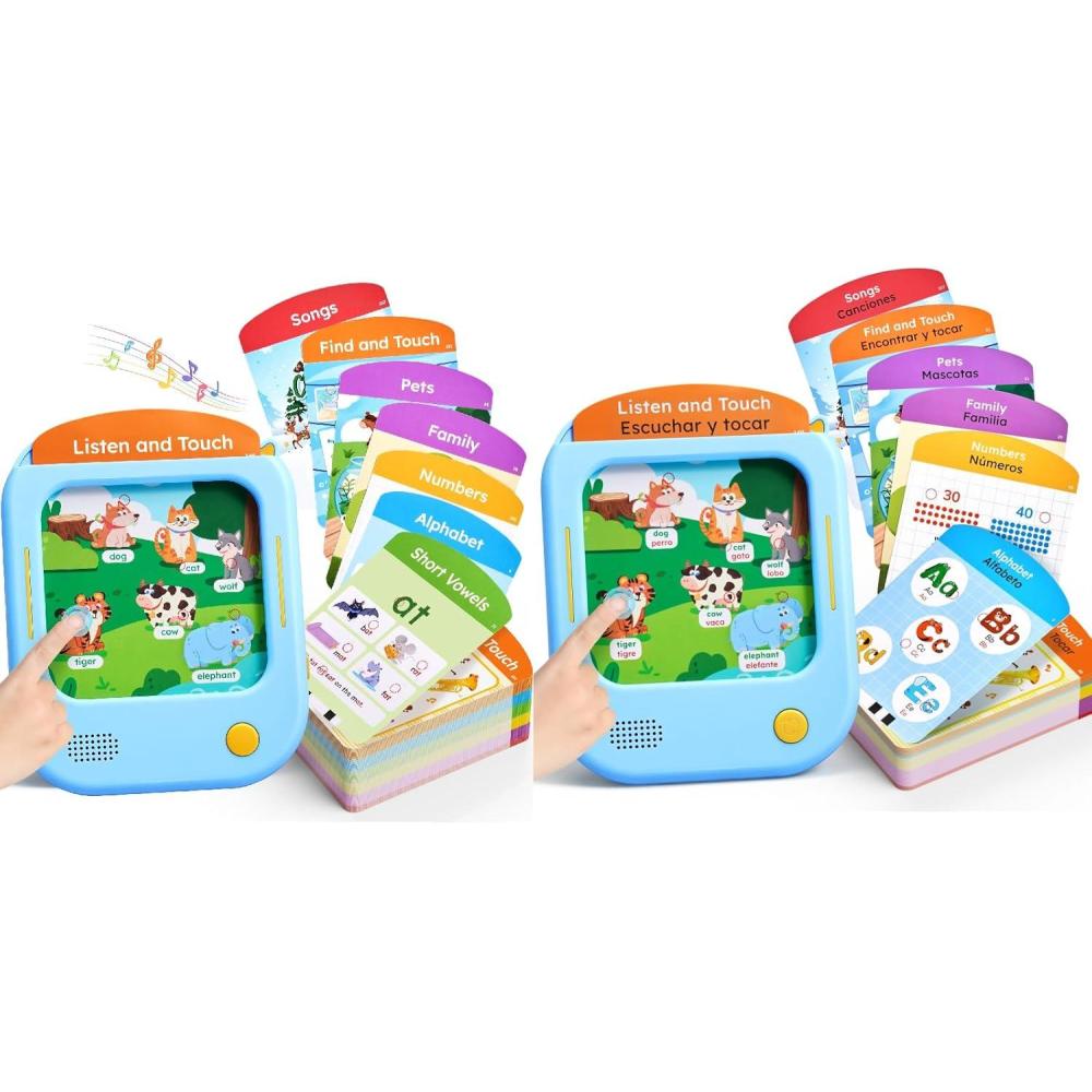 JoyCat Bilingual Spanish & English Learning Tablet, Tap-to-Read System with Interactive Games, Montessori Toy for Alphabet, Phonics, Words, Simple Math, Colors, Shapes & Songs, Learning Gifts