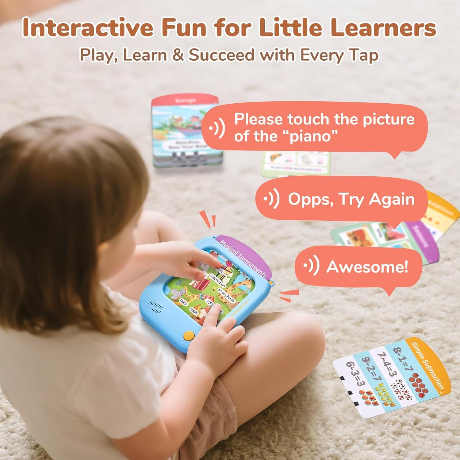 JoyCat Bilingual Spanish & English Learning Tablet, Tap-to-Read System with Interactive Games, Montessori Toy for Alphabet, Phonics, Words, Simple Math, Colors, Shapes & Songs, Learning Gifts
