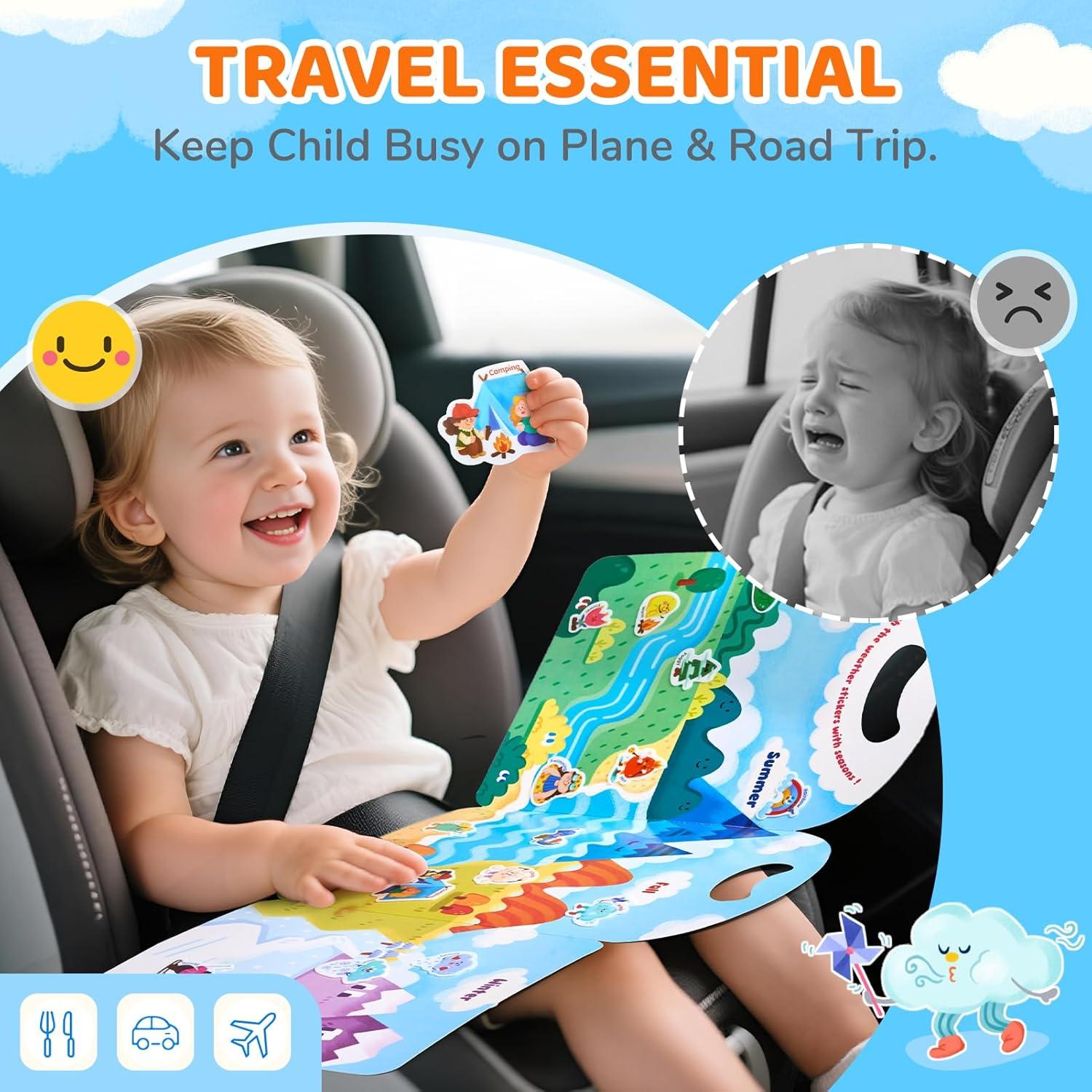 JoyCat Reusable Sticker Book Set (3-Pack): Farm, Pizza-Making, Weather, Kids Sticker Activity Book, Travel Toys for Road Trip, Car & Airplane, Educational Learning Gifts for Boys and Girls Ages 3-5
