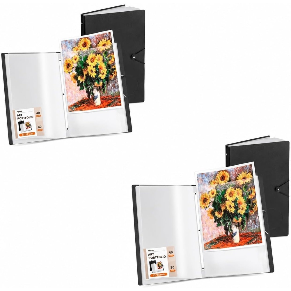JoyCat Art Portfolio Binder 11″x17″ + 12″x18″,40 Pockets Art Folder with Clear View Pages, 80 Sheets Presentation Binder