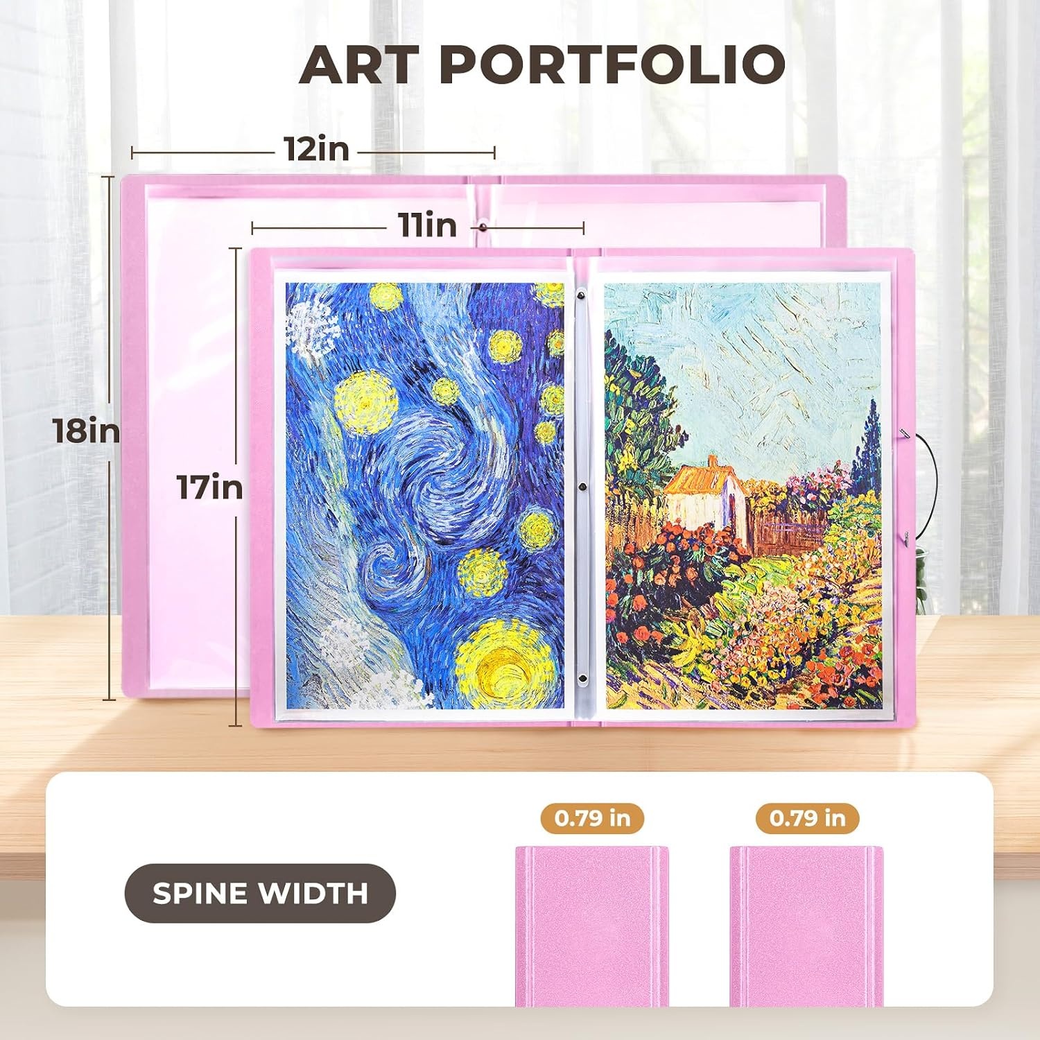 JoyCat Art Portfolio Binder Black +Pink Fits 11″x17″,40 Pockets Art Folder with Clear View Pages, 80 Sheets Presentation Binder
