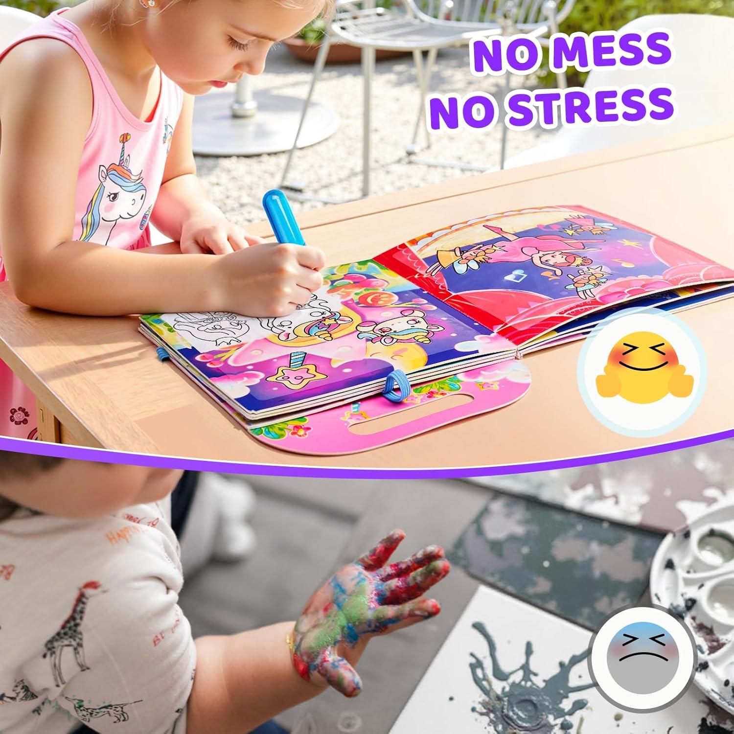 JoyCat Ocean Water Coloring Book for Toddlers 3-5, Reusable No-Mess Water Painting Book with Water Pen, 13 Activity Pages, Travel Toy Gift for Boys & Girls(Unicorn)