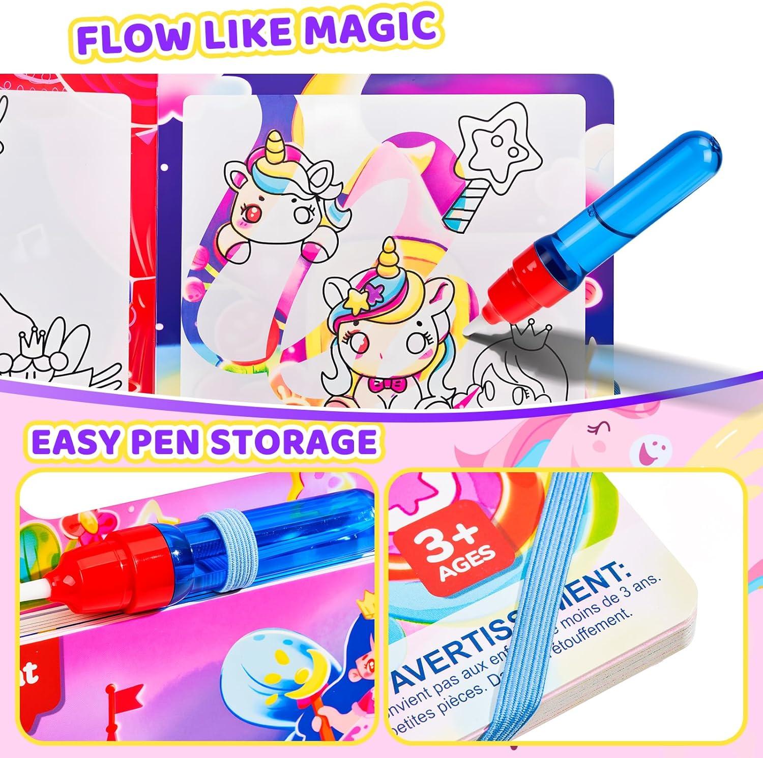 JoyCat Ocean Water Coloring Book for Toddlers 3-5, Reusable No-Mess Water Painting Book with Water Pen, 13 Activity Pages, Travel Toy Gift for Boys & Girls(Unicorn)