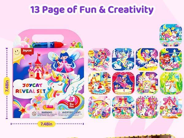 JoyCat Ocean Water Coloring Book for Toddlers 3-5, Reusable No-Mess Water Painting Book with Water Pen, 13 Activity Pages, Travel Toy Gift for Boys & Girls(Unicorn)