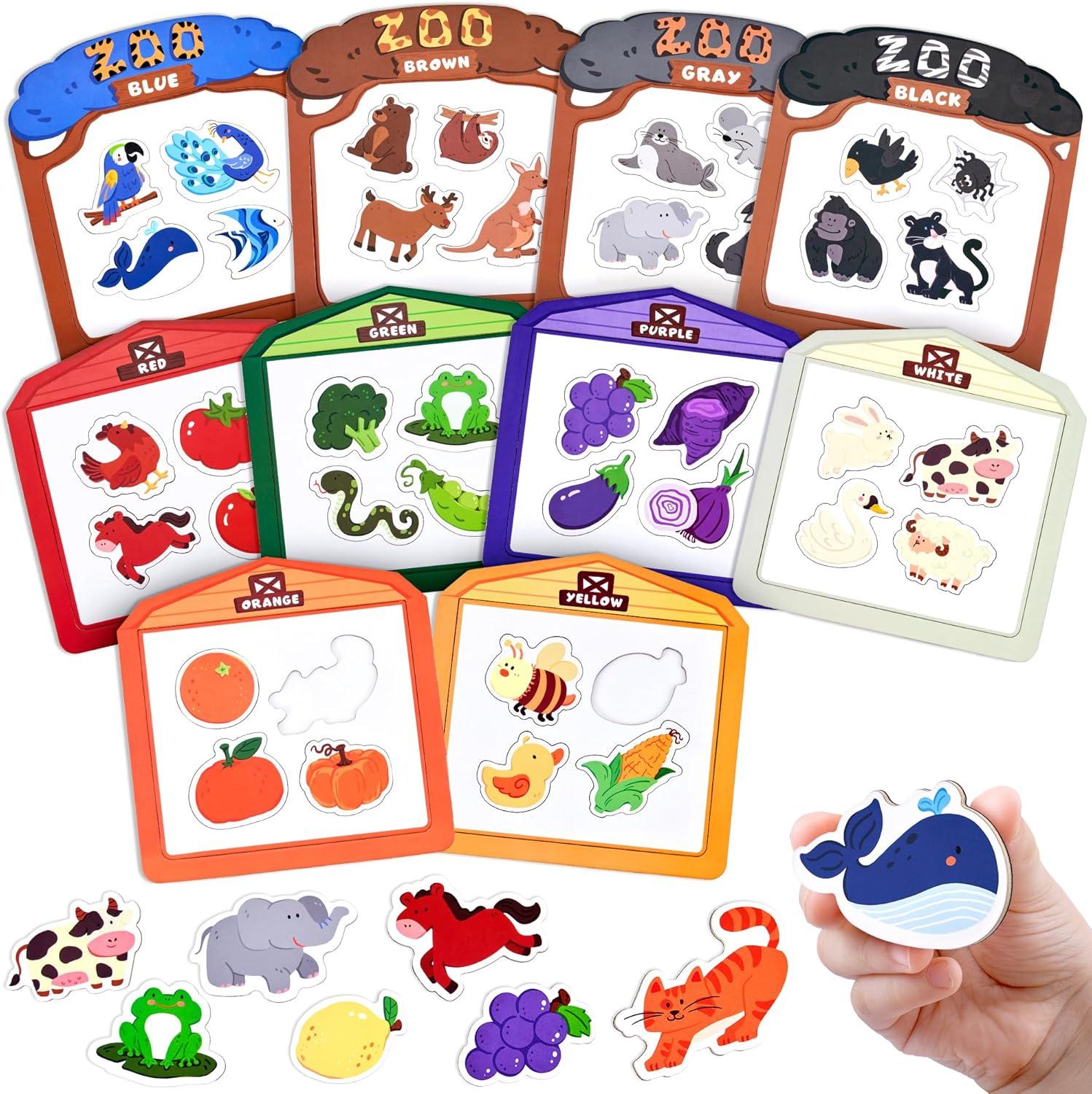 JoyCat Magnetic Letters + Color Sorting Sensory Toys, 10-Piece Wooden Magnetic Color Set for Toddlers