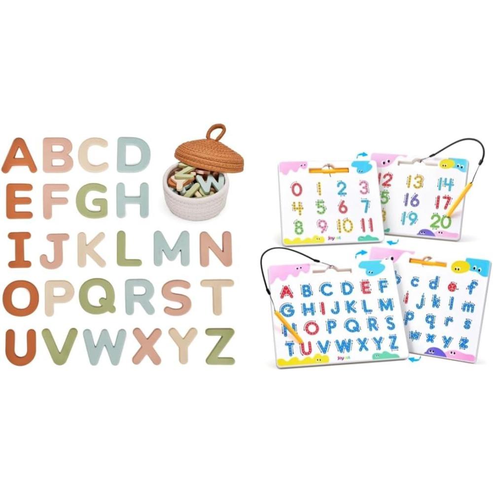 JoyCat Magnetic Letter and Number Tracing Board Set + Silicone Alphabet Magnetic Letters, 26 Uppercase ABC Fridge Magnets for Toddlers & Kids