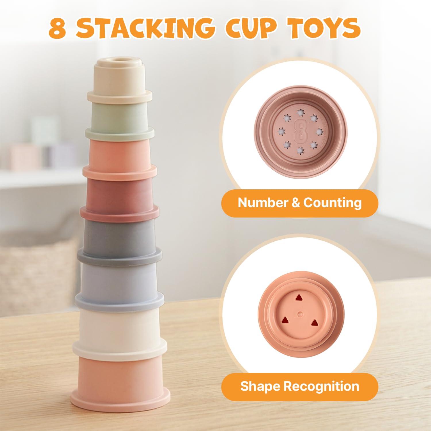 JoyCat Baby Toys 6-12 Months, Montessori Sensory Baby Toy Set with Stacking Cups, Soft Blocks, Tissue Box Toy, Spinner Toys, Sensory Balls, Cloth Book, Infant Learning Toys, Baby Gift for Boys & Girls