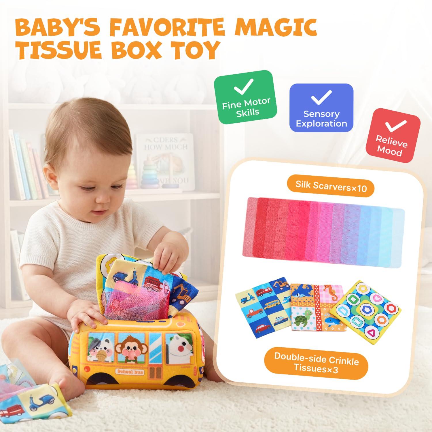 JoyCat Baby Toys 6-12 Months, Montessori Sensory Baby Toy Set with Stacking Cups, Soft Blocks, Tissue Box Toy, Spinner Toys, Sensory Balls, Cloth Book, Infant Learning Toys, Baby Gift for Boys & Girls