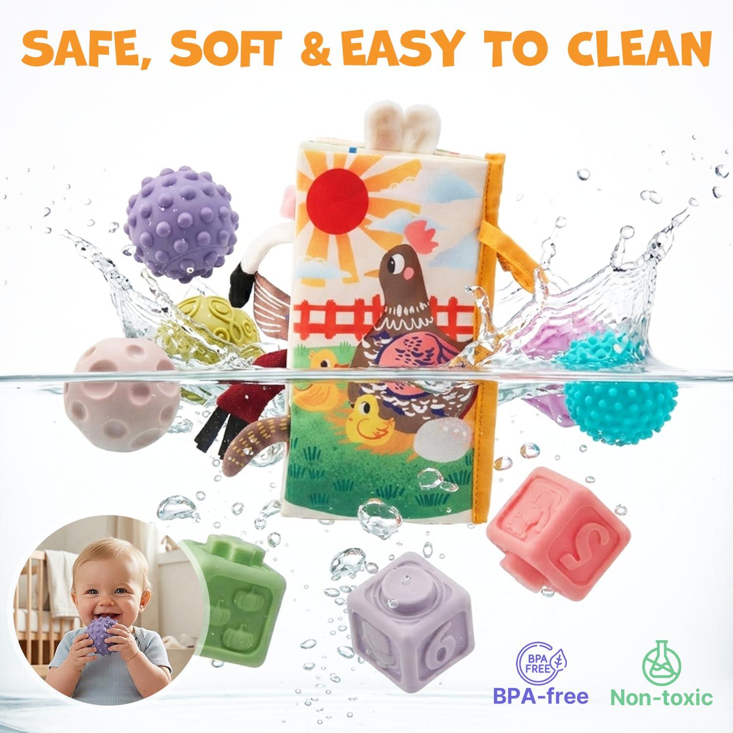 JoyCat Baby Toys 6-12 Months, Montessori Sensory Baby Toy Set with Stacking Cups, Soft Blocks, Tissue Box Toy, Spinner Toys, Sensory Balls, Cloth Book, Infant Learning Toys, Baby Gift for Boys & Girls