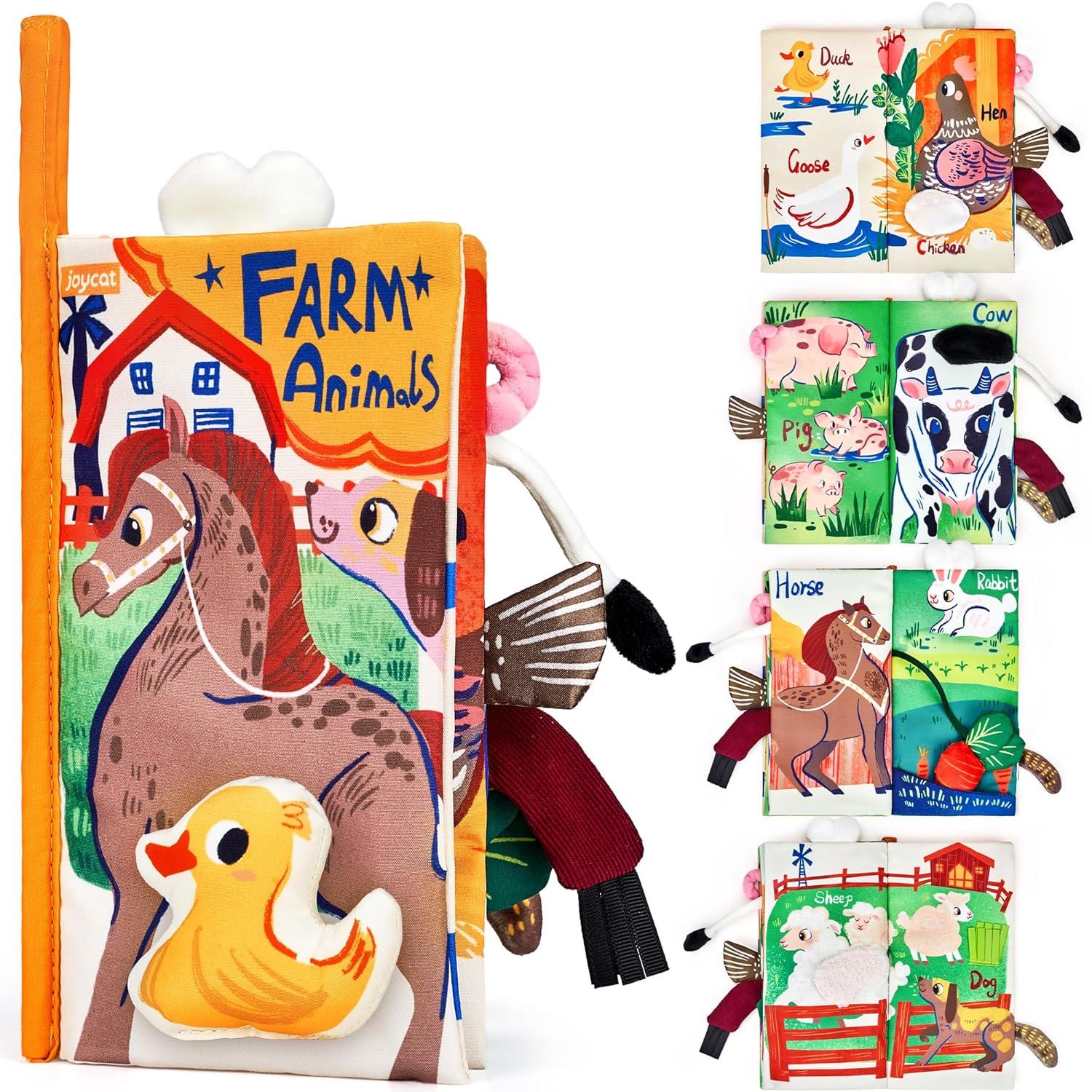JoyCat Baby Toys 6-12 Months Farm Baby Books Toys 0-6 Months, Touch and Feel Tummy Time Crinkle Cloth Book for Infant 0-3-6-12-18 Months, Travel Toy Baby Shower Newborn Gifts for Boys Girls