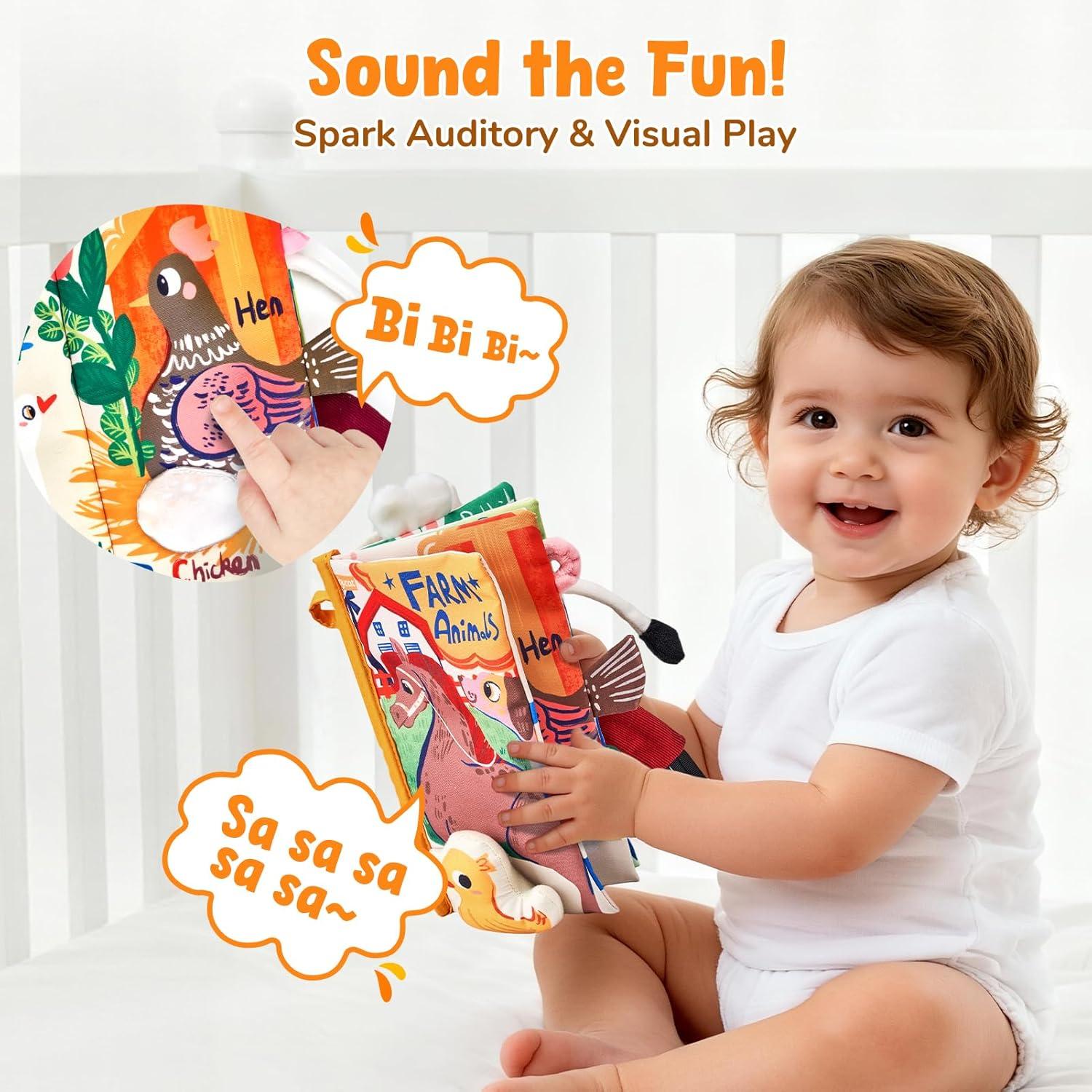 JoyCat Baby Toys 6-12 Months Farm Baby Books Toys 0-6 Months, Touch and Feel Tummy Time Crinkle Cloth Book for Infant 0-3-6-12-18 Months, Travel Toy Baby Shower Newborn Gifts for Boys Girls