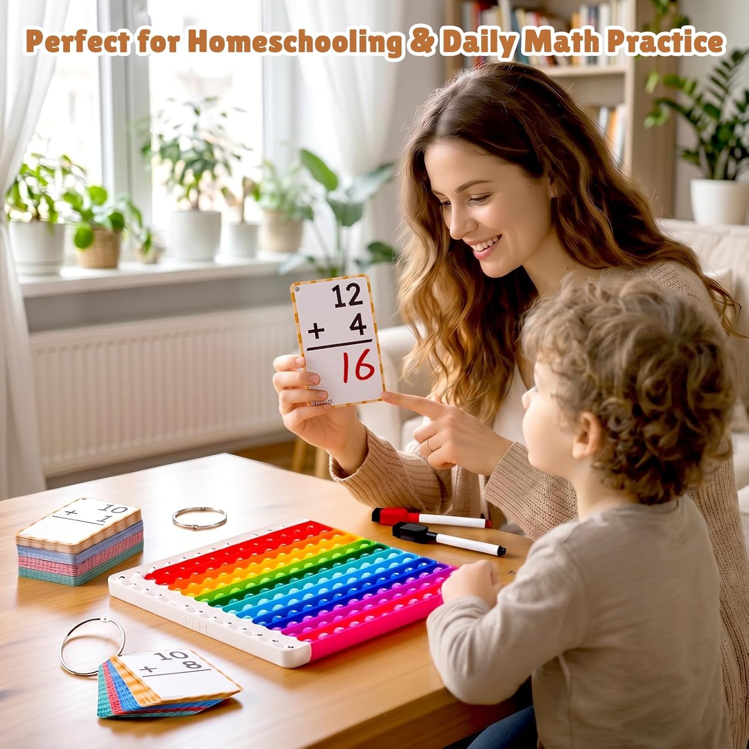 JoyCat Math Flash Cards & 4-in-1 Double-Sided Pop Chart, 288 Write & Wipe Cards, Addition Subtraction Multiplication & Division Math Manipulative for Kids Ages 4-8, Homeschool Classroom