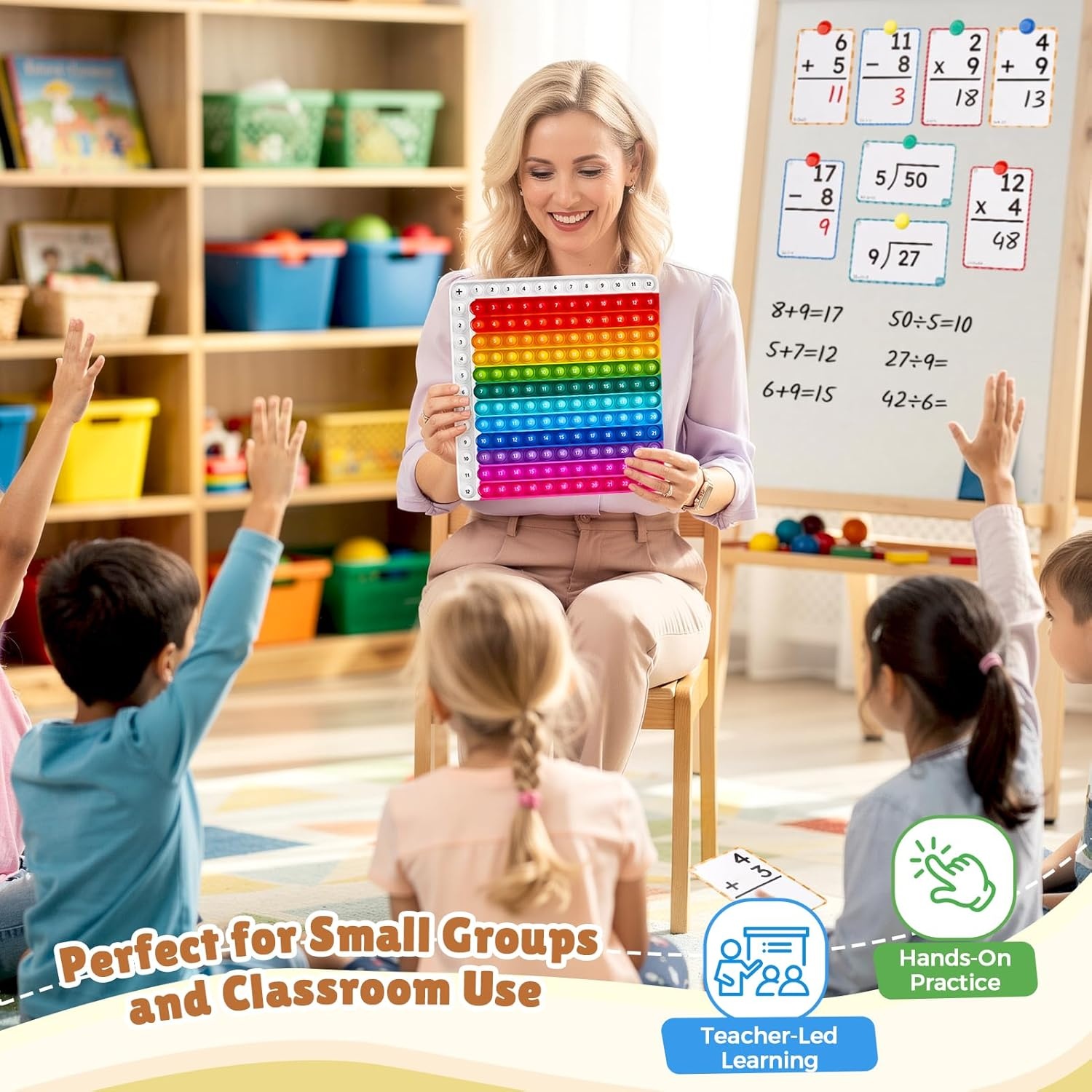 JoyCat Math Flash Cards & 4-in-1 Double-Sided Pop Chart, 288 Write & Wipe Cards, Addition Subtraction Multiplication & Division Math Manipulative for Kids Ages 4-8, Homeschool Classroom