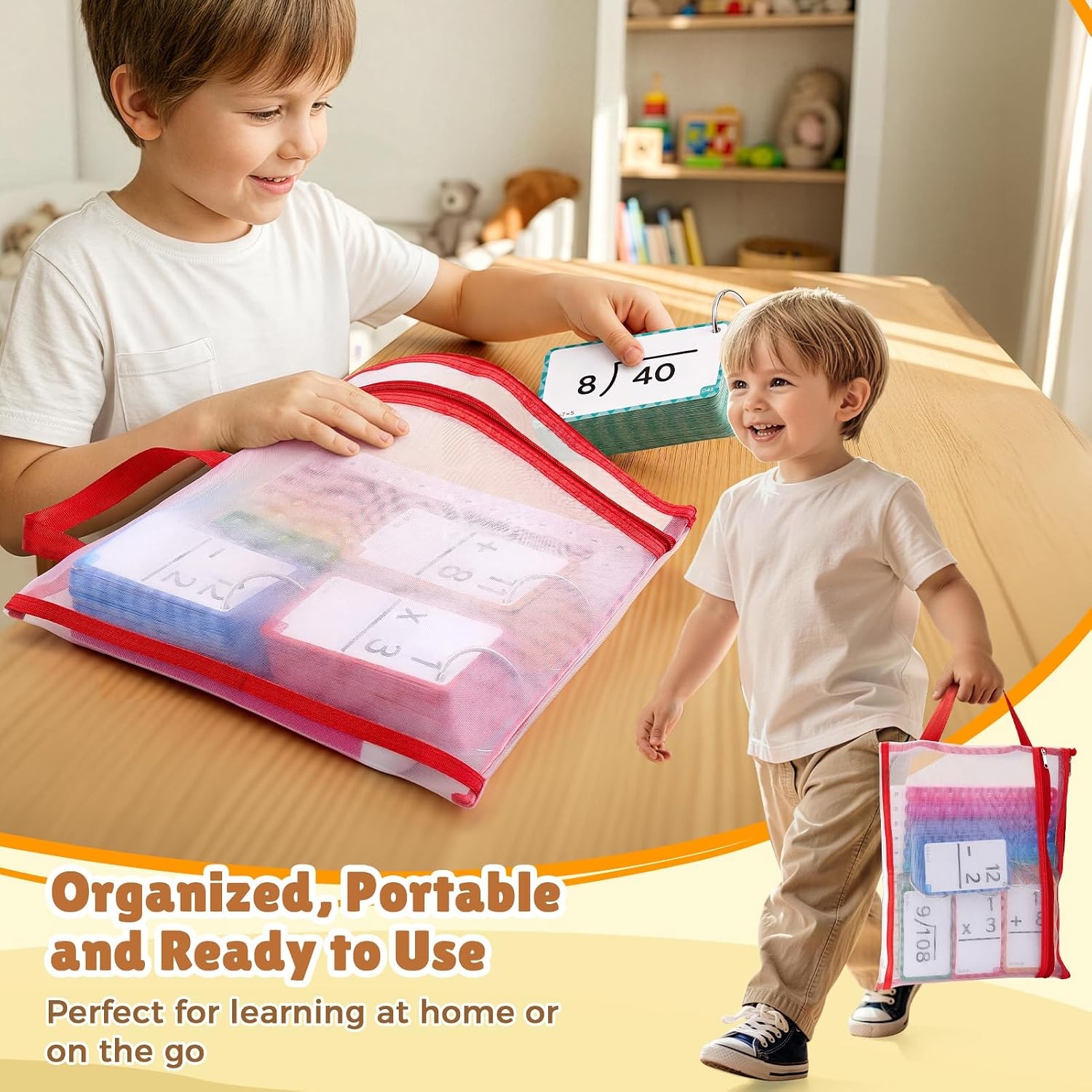 JoyCat Math Flash Cards & 4-in-1 Double-Sided Pop Chart, 288 Write & Wipe Cards, Addition Subtraction Multiplication & Division Math Manipulative for Kids Ages 4-8, Homeschool Classroom