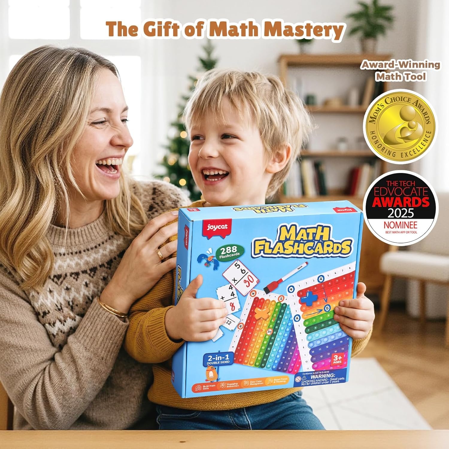 JoyCat Math Flash Cards & 4-in-1 Double-Sided Pop Chart, 288 Write & Wipe Cards, Addition Subtraction Multiplication & Division Math Manipulative for Kids Ages 4-8, Homeschool Classroom
