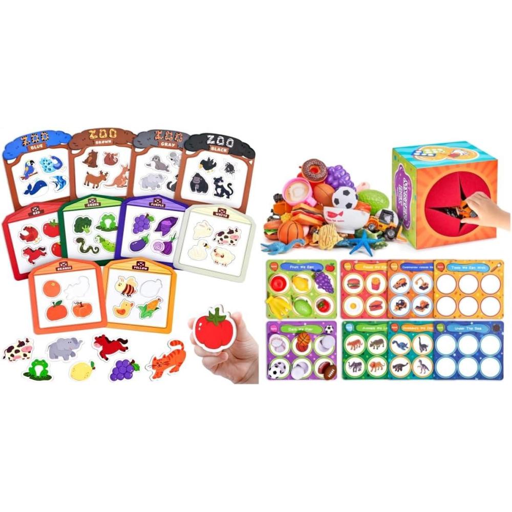 JoyCat Sorting Toys for Toddlers with Sensory Play Box – Autistic Speech Therapy +Color Sorting Sensory Toys, 10-Piece Wooden Magnetic Color Set for Toddlers
