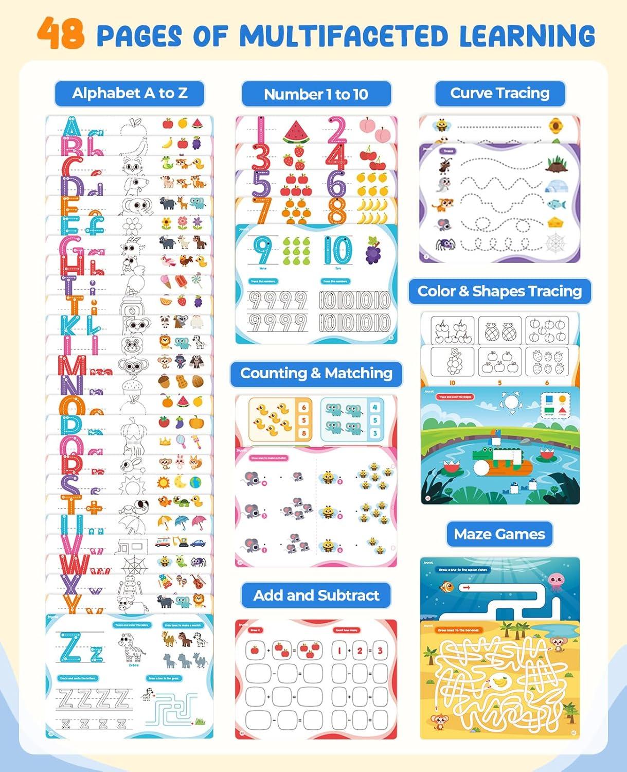 JoyCat Preschool Learning Activities, Handwriting Practice for Kids Toddlers Search and Find Activity Mats, Reusable Sticker Books for Toddlers, Travel Toys for Car Airplane Road Trips