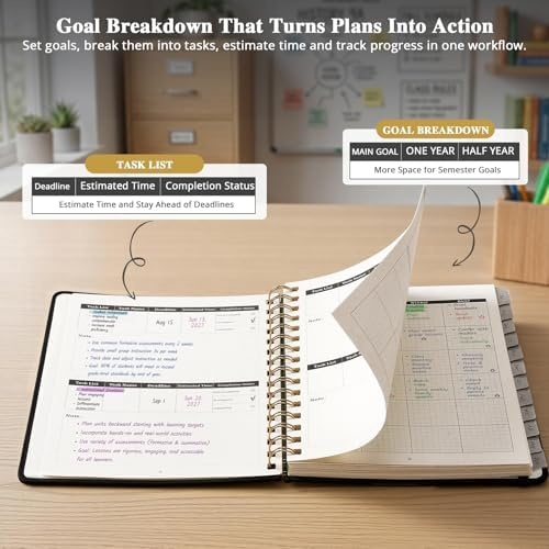 JoyCat Academic Black + Green Planner 2026-2027, July 2026 – June 2027, A5 Weekly & Monthly Planner, Hardcover Agenda with Tabs, 5 Sticker Sheets, Elastic Closure & Pocket for Teachers & Students