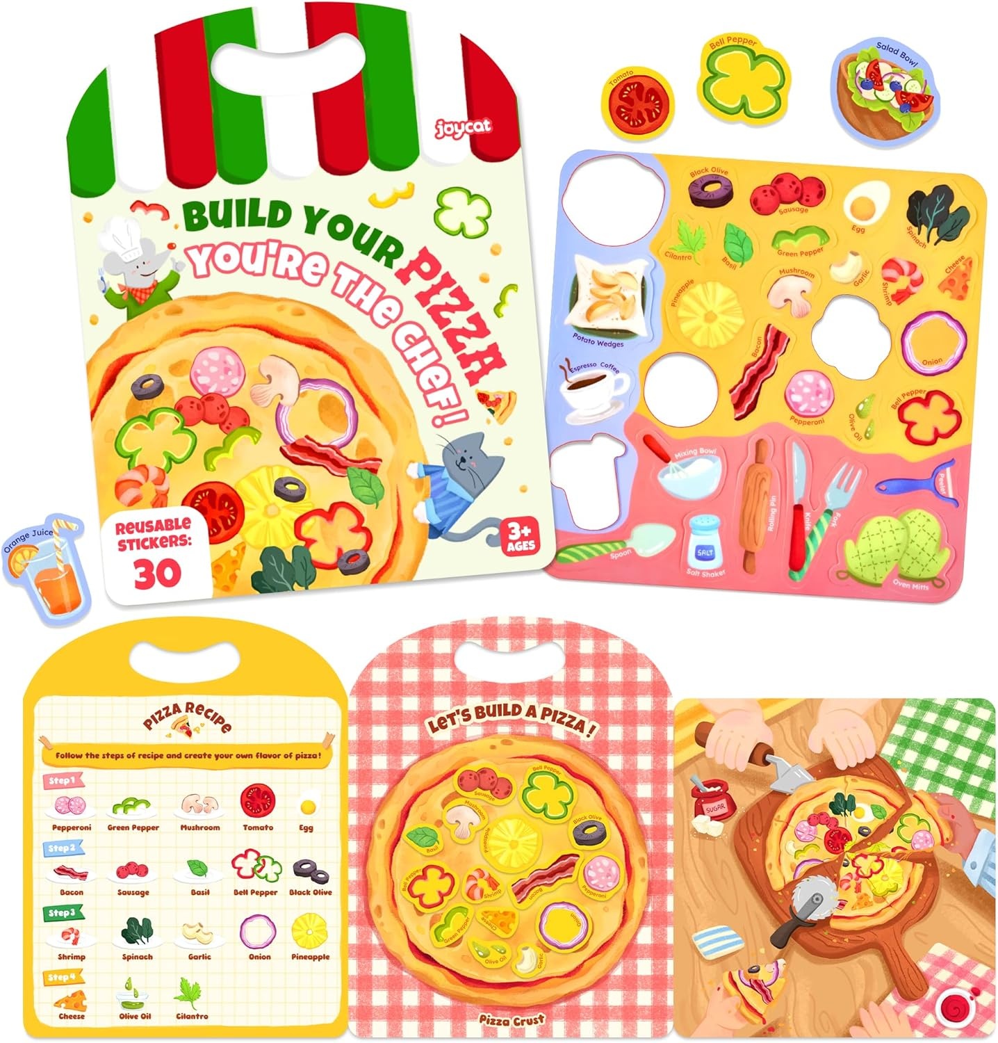 JoyCat Reusable Sticker Book – Jelly Stickers for Toddlers, Kids Sticker Activity Book, Travel Toys for Road Trip + Double-Sided Magnetic Number Tracing Board