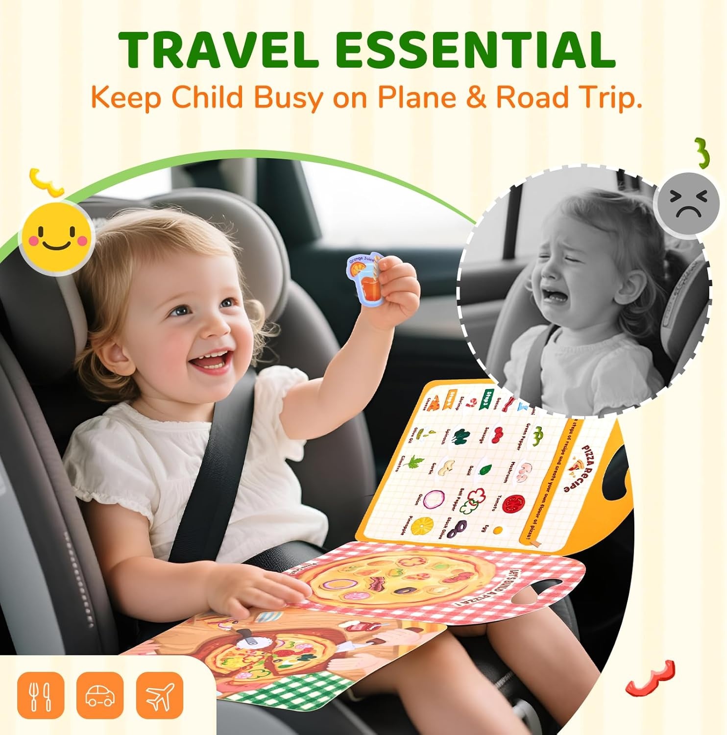 JoyCat Reusable Sticker Book – Jelly Stickers for Toddlers, Kids Sticker Activity Book, Travel Toys for Road Trip + Double-Sided Magnetic Number Tracing Board