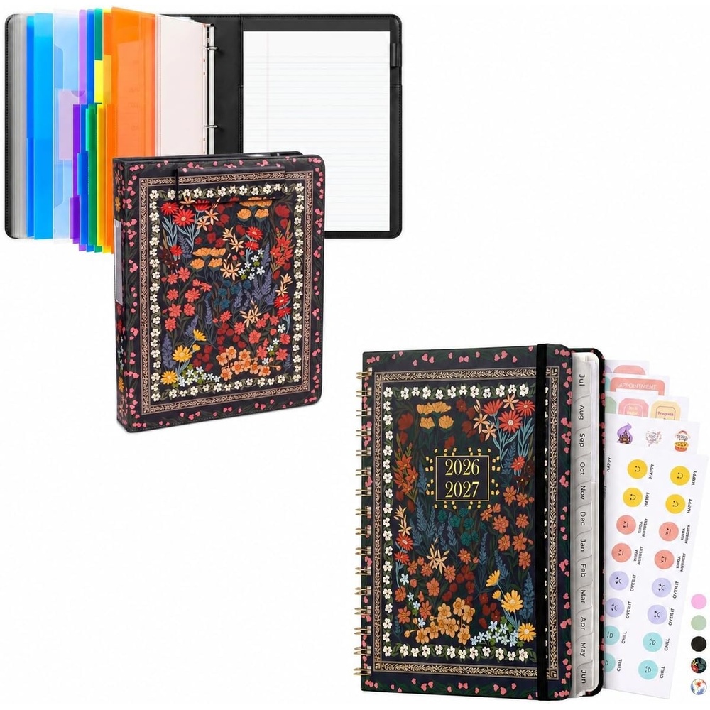 JoyCat 3 Ring Binder Classical Clipboard + A5 Academic Planner 2026-2027, July 2026 – June 2027, 6.3″ x 8.5″ Weekly & Monthly Planner
