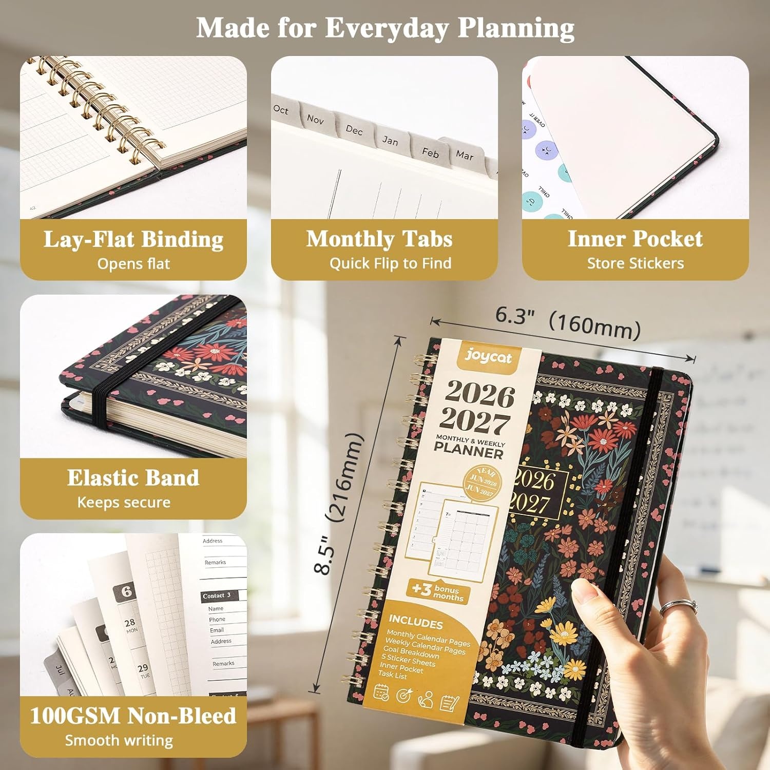 JoyCat Academic Midnight Garden + Wildflowers Planner 2026-2027, July 2026 – June 2027, A5 Weekly & Monthly Planner for Teachers & Students