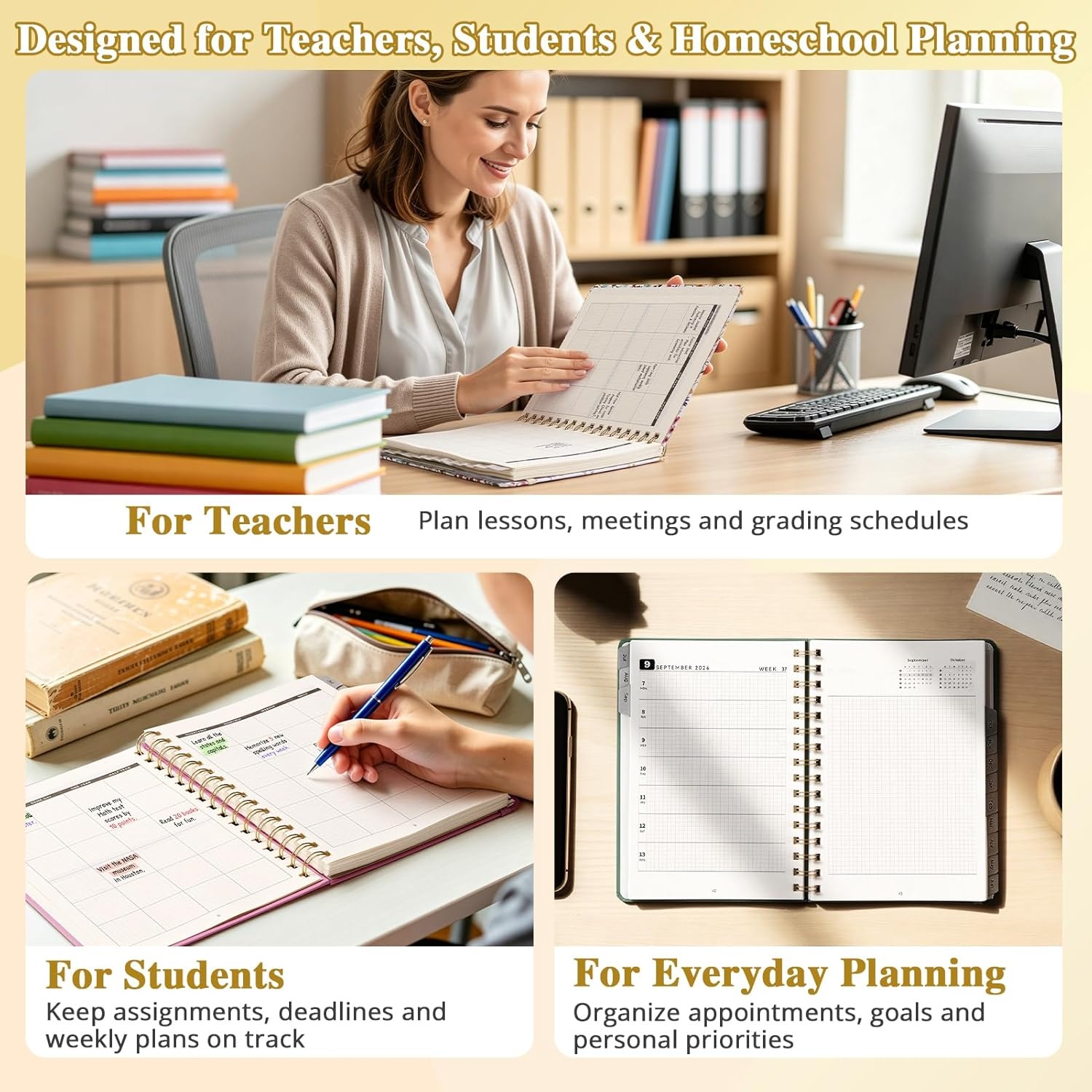 JoyCat Academic Midnight Garden + Wildflowers Planner 2026-2027, July 2026 – June 2027, A5 Weekly & Monthly Planner for Teachers & Students