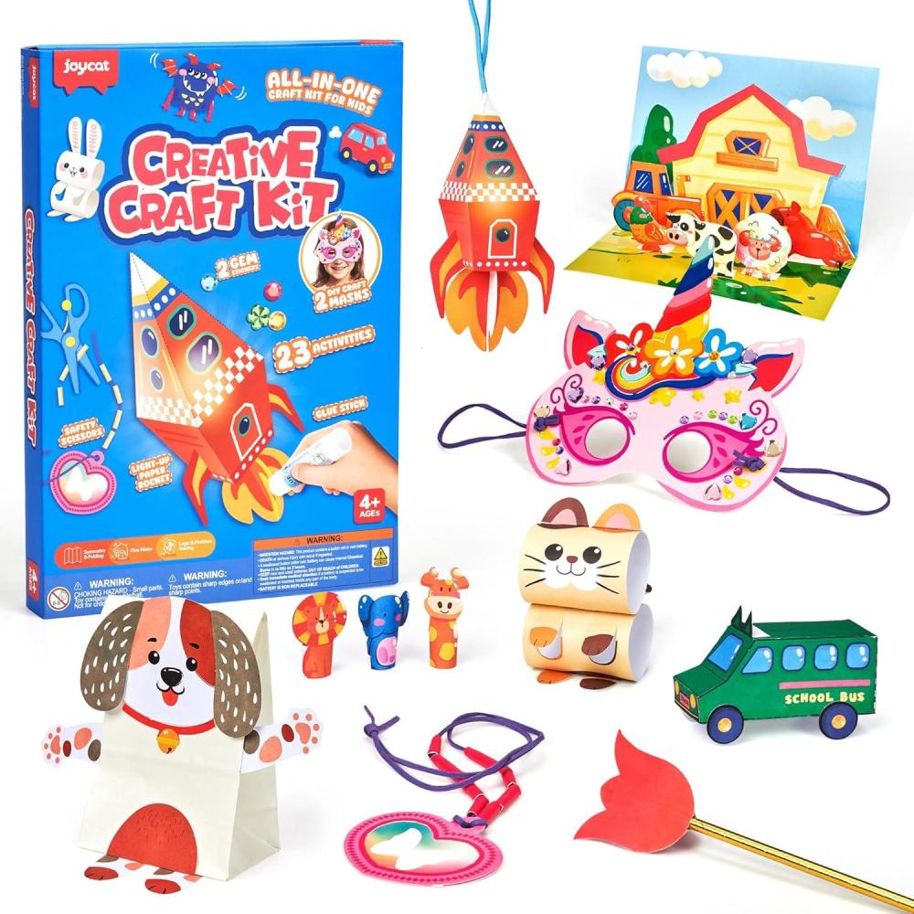 JoyCat Craft Box for Kids Ages 4-8 – 23 Mess-Free Paper Arts and Crafts Kits, Educational Preschool & Homeschool Art Projects – LED Light-Up DIY Craft Gifts for Boys & Girls