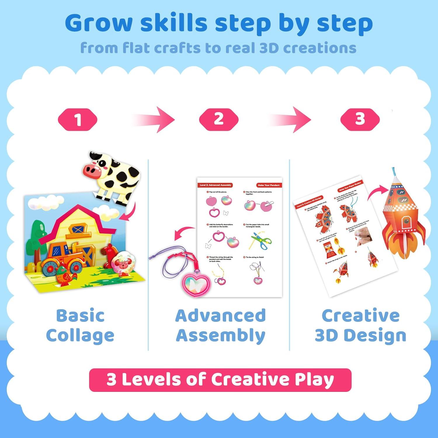 JoyCat Craft Box for Kids Ages 4-8 – 23 Mess-Free Paper Arts and Crafts Kits, Educational Preschool & Homeschool Art Projects – LED Light-Up DIY Craft Gifts for Boys & Girls