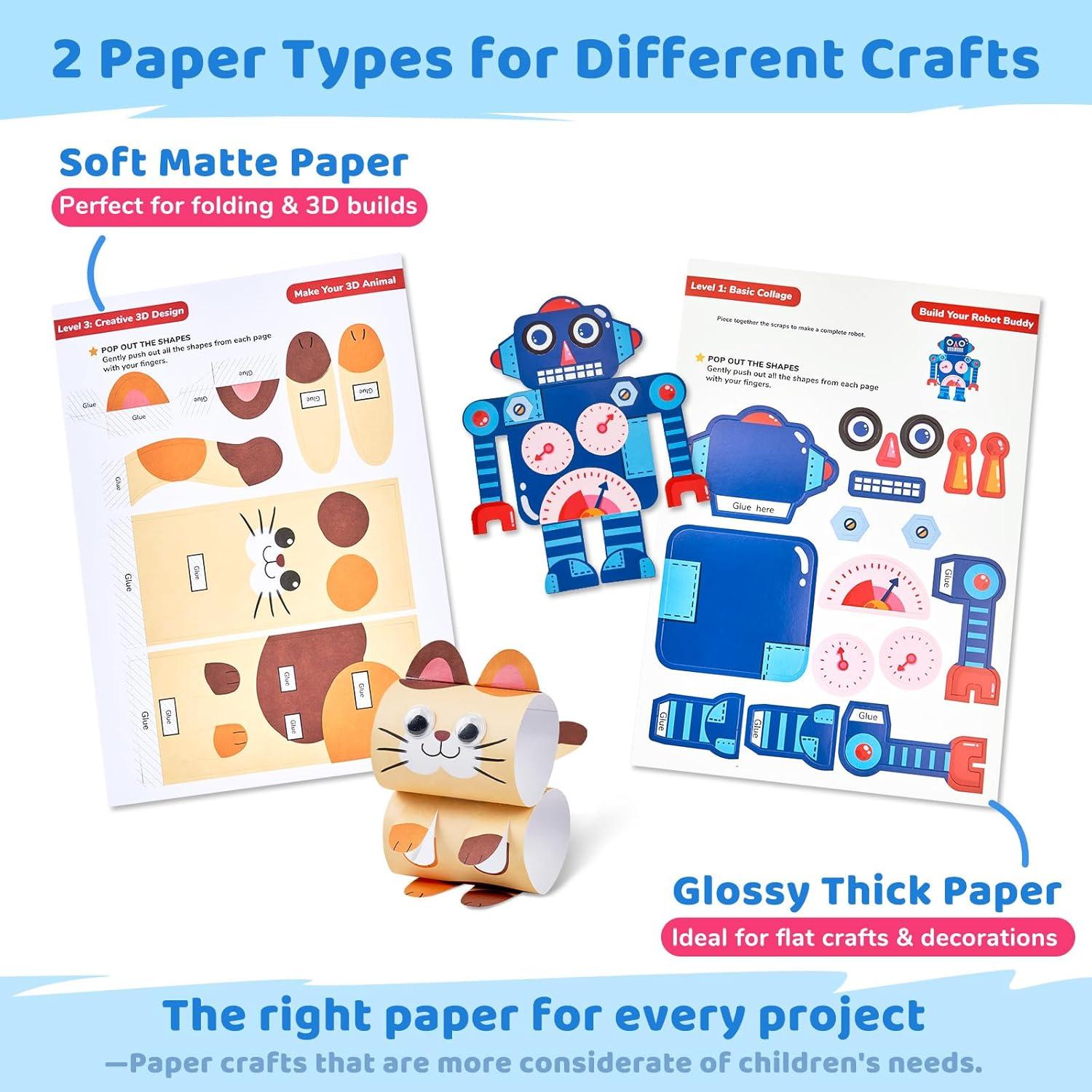 JoyCat Craft Box for Kids Ages 4-8 – 23 Mess-Free Paper Arts and Crafts Kits, Educational Preschool & Homeschool Art Projects – LED Light-Up DIY Craft Gifts for Boys & Girls