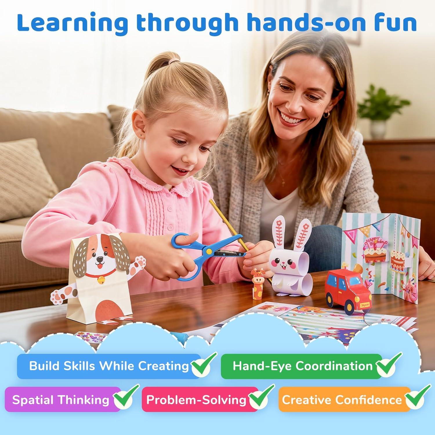 JoyCat Craft Box for Kids Ages 4-8 – 23 Mess-Free Paper Arts and Crafts Kits, Educational Preschool & Homeschool Art Projects – LED Light-Up DIY Craft Gifts for Boys & Girls