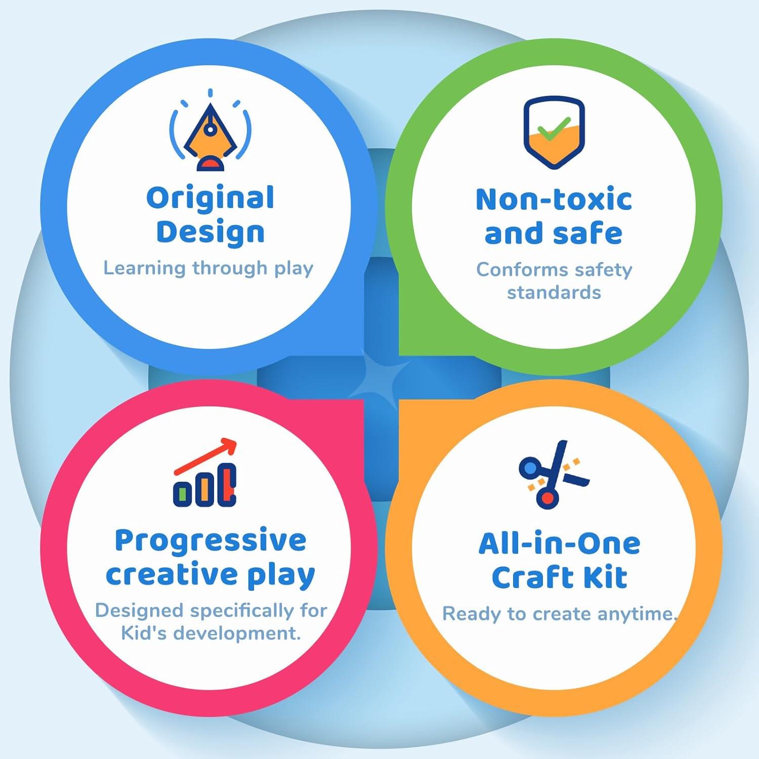JoyCat Craft Box for Kids Ages 4-8 – 23 Mess-Free Paper Arts and Crafts Kits, Educational Preschool & Homeschool Art Projects – LED Light-Up DIY Craft Gifts for Boys & Girls