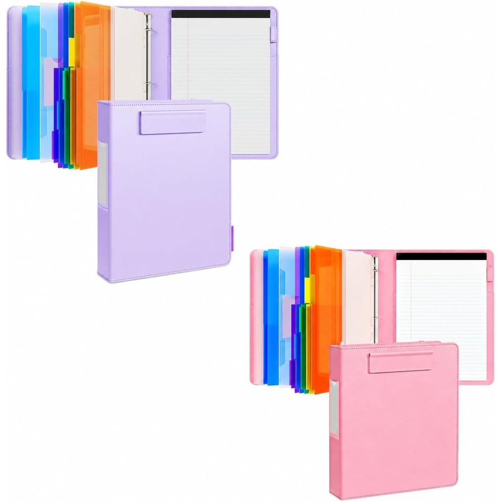 JoyCat 3 Ring Binder Purple + Pink Clipboard with Storage,12.4″x10.2″Magnetic Clipboard Folder with 5 Expandable Folders
