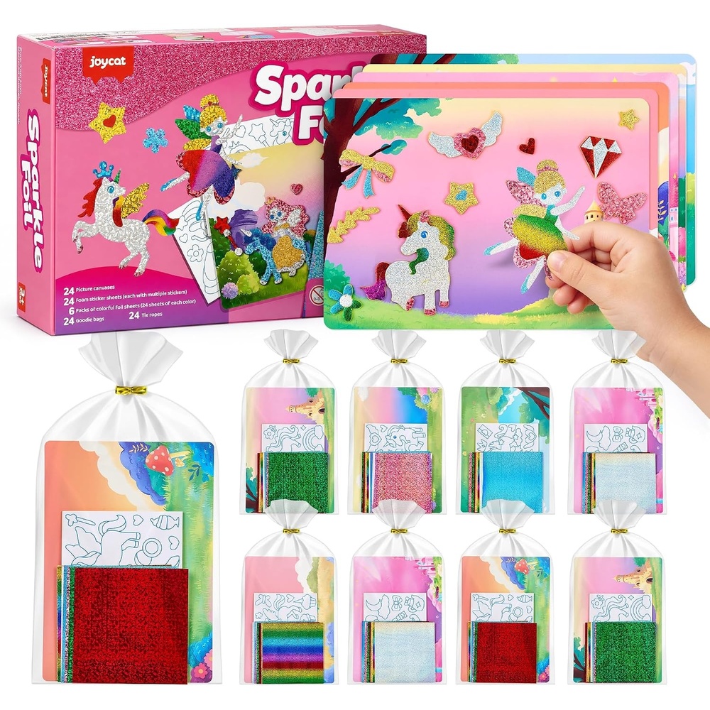JoyCat 24 Pack Dinosaur Foil Art Party Favors, Craft Kits for Kids Ages 4-9(Unicorn)