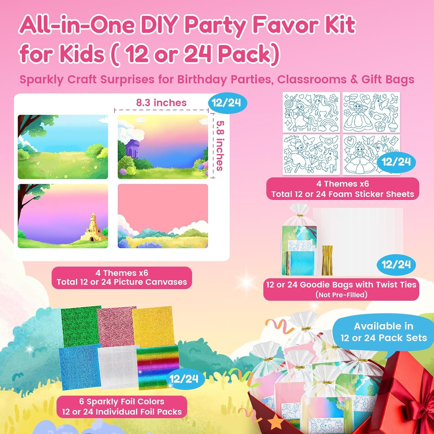 JoyCat 24 Pack Dinosaur Foil Art Party Favors, Craft Kits for Kids Ages 4-9(Unicorn)