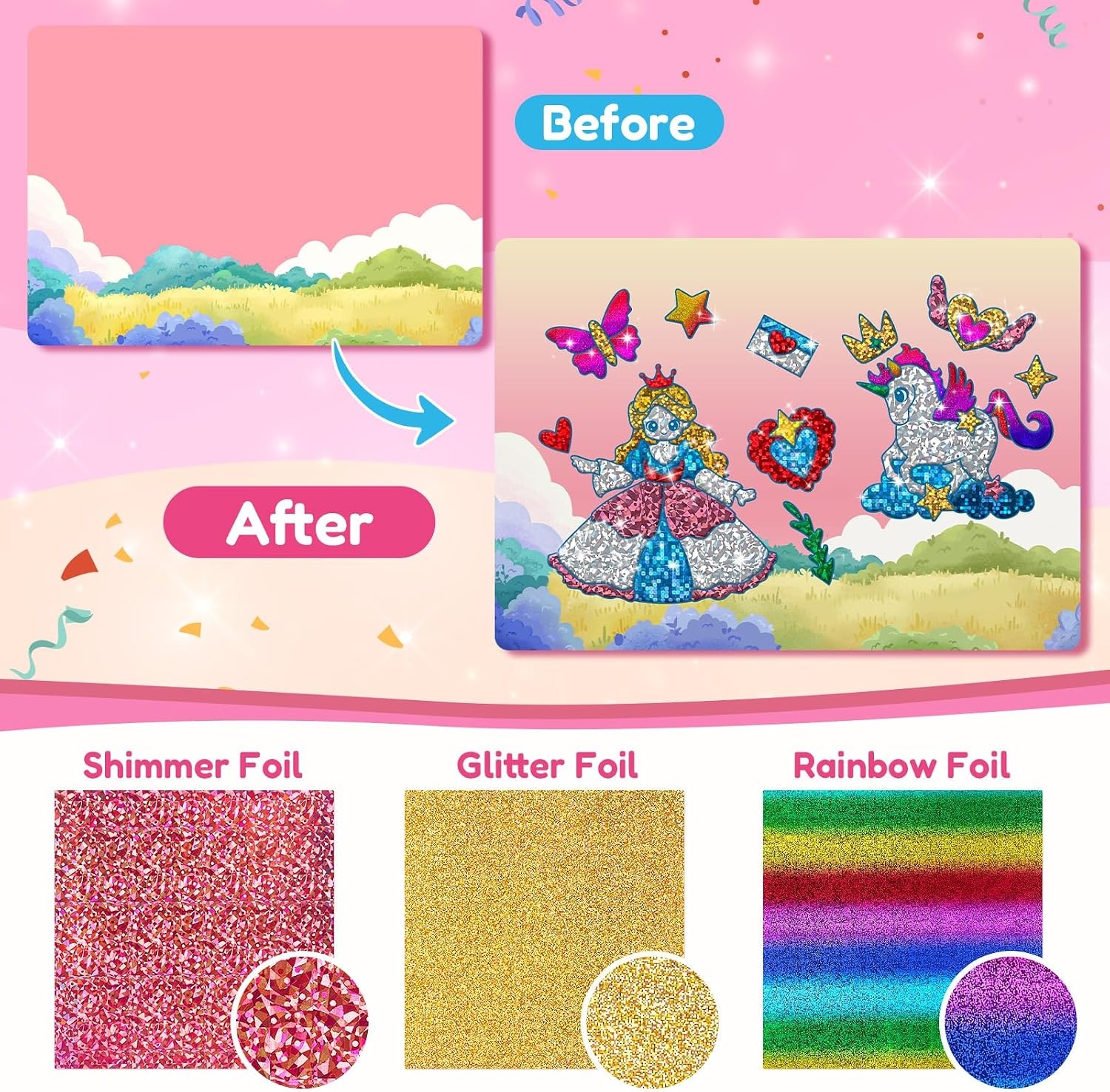 JoyCat 24 Pack Dinosaur Foil Art Party Favors, Craft Kits for Kids Ages 4-9(Unicorn)