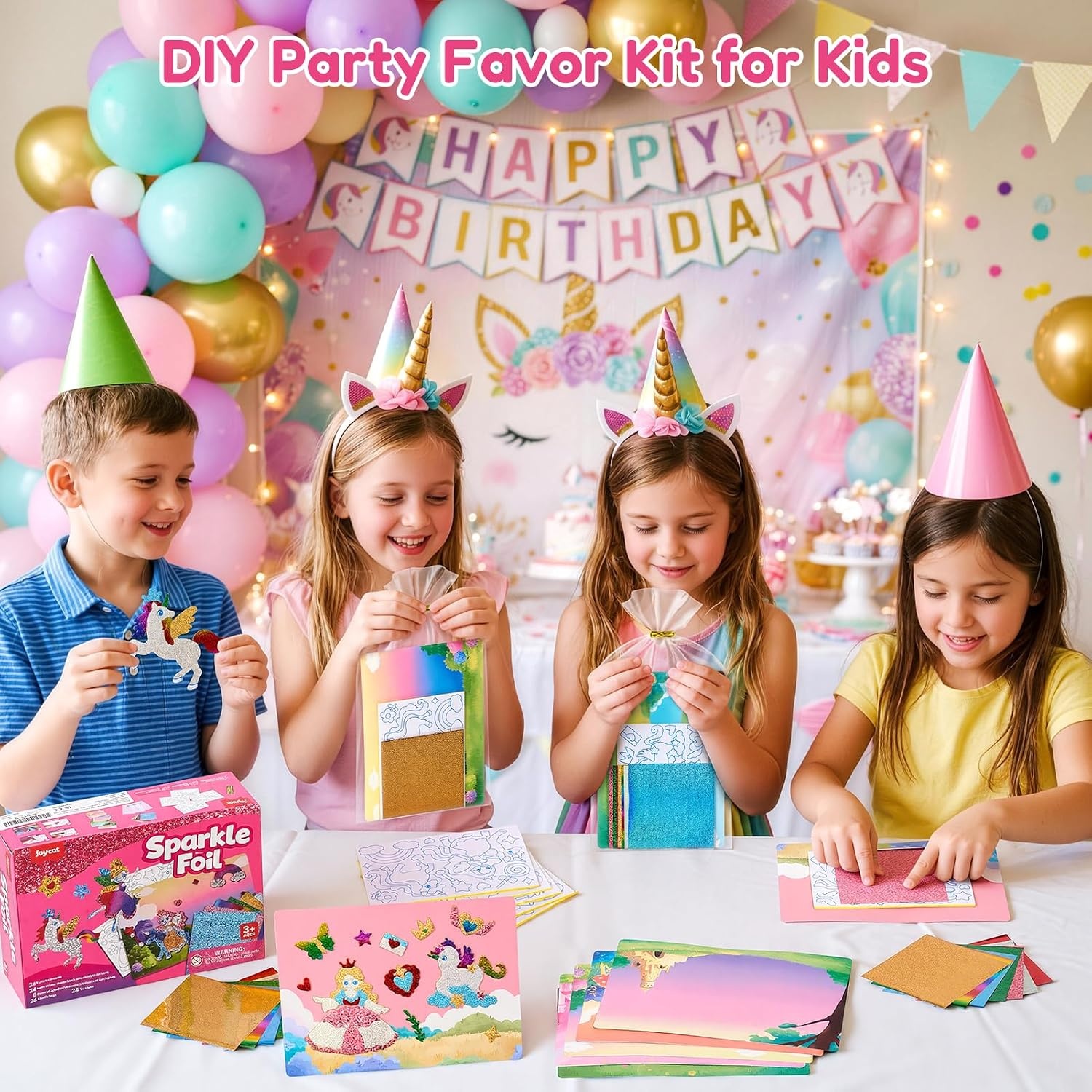 JoyCat 24 Pack Dinosaur Foil Art Party Favors, Craft Kits for Kids Ages 4-9(Unicorn)