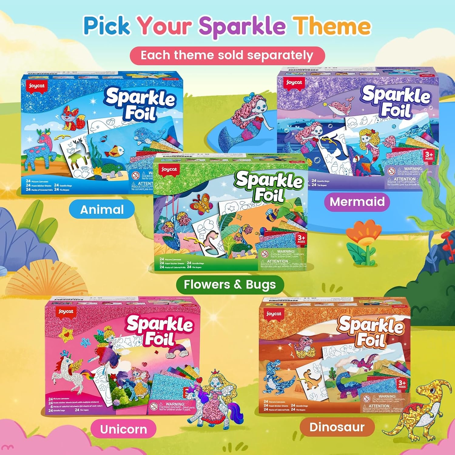 JoyCat 24 Pack Dinosaur Foil Art Party Favors, Craft Kits for Kids Ages 4-9(Unicorn)