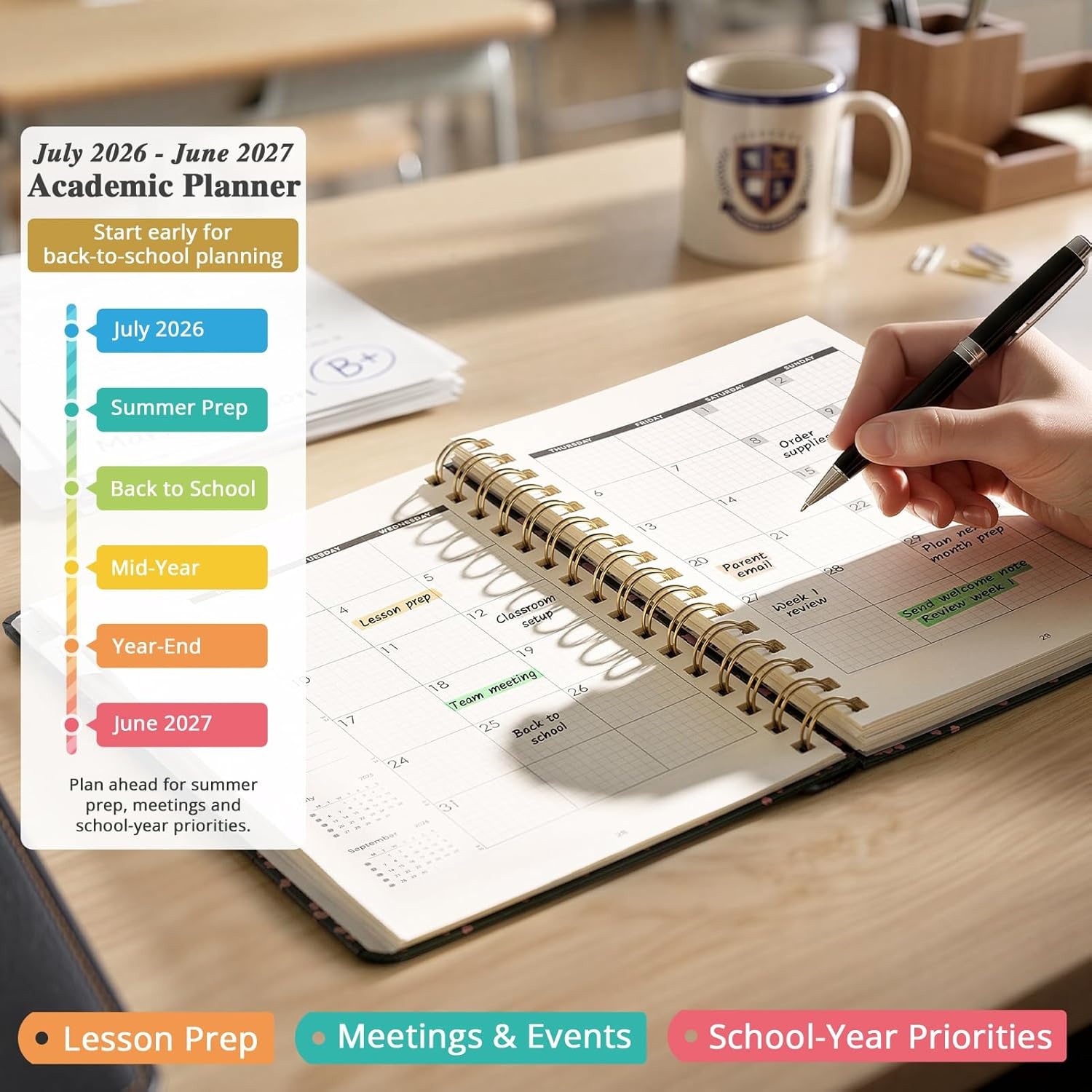 JoyCat Academic Midnight Garden + Pink Planner 2026-2027, July 2026 – June 2027, A5 Weekly & Monthly Planner for Teachers & Students