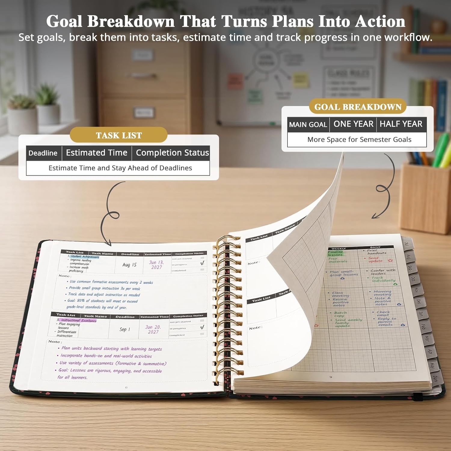 JoyCat Academic Midnight Garden + Pink Planner 2026-2027, July 2026 – June 2027, A5 Weekly & Monthly Planner for Teachers & Students