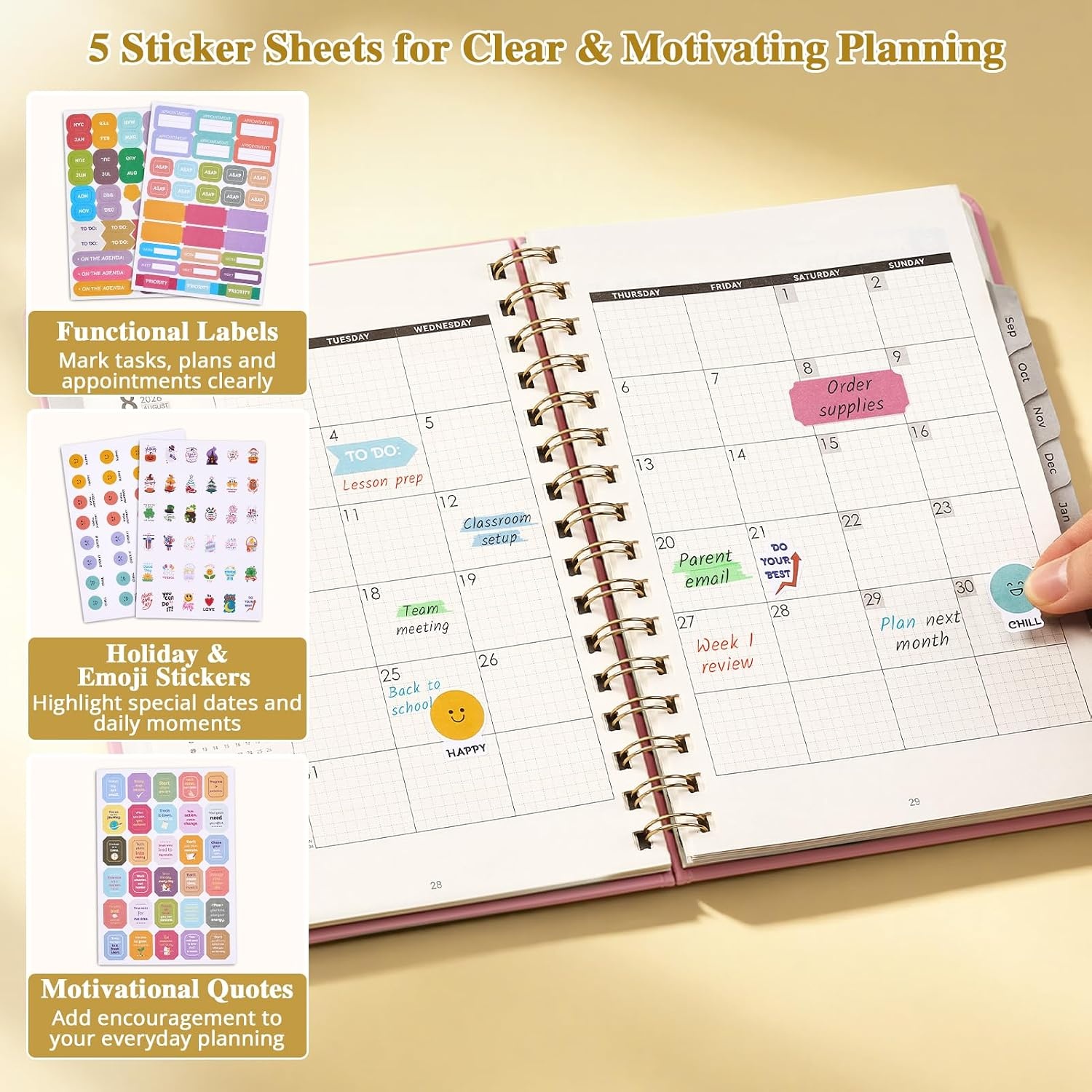 JoyCat Academic Midnight Garden + Pink Planner 2026-2027, July 2026 – June 2027, A5 Weekly & Monthly Planner for Teachers & Students