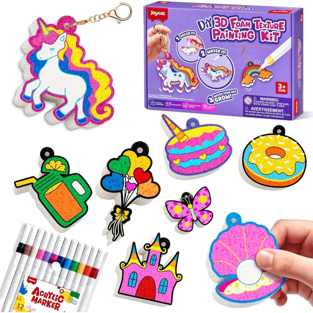JoyCat 3D Art Kit- DIY Foam Texture Painting Kit, Animals Magic Puffy Paint Kit, 20 Pcs Mess-Free Paint Craft for Kids, DIY Color Activity, Creative Gift for Girls & Boys Ages 4, 5, 6, 7, 8, 9, 10(Unicorn & Princess)