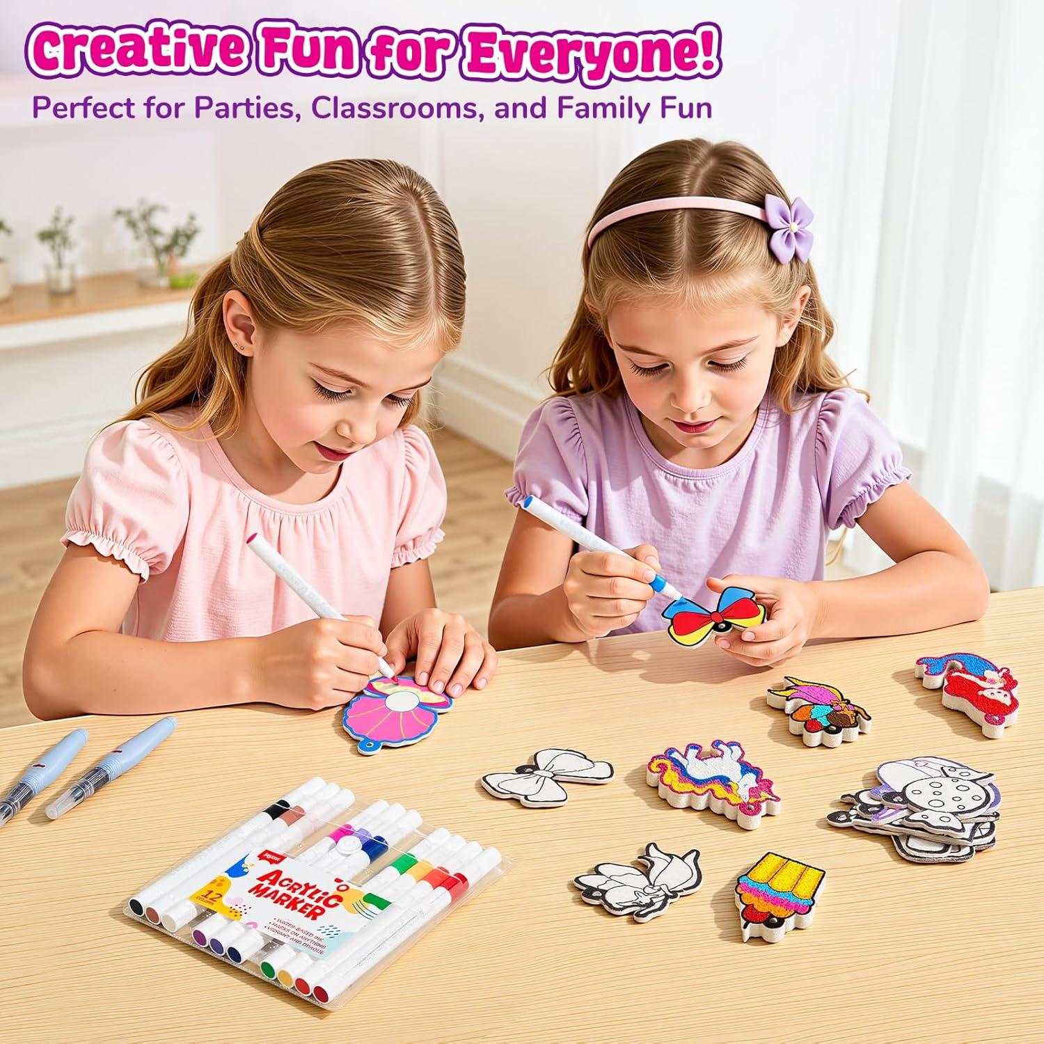JoyCat 3D Art Kit- DIY Foam Texture Painting Kit, Animals Magic Puffy Paint Kit, 20 Pcs Mess-Free Paint Craft for Kids, DIY Color Activity, Creative Gift for Girls & Boys Ages 4, 5, 6, 7, 8, 9, 10(Unicorn & Princess)