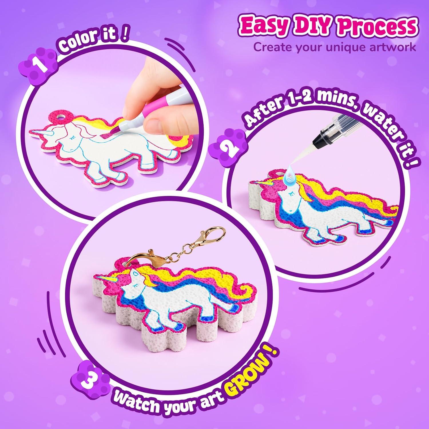 JoyCat 3D Art Kit- DIY Foam Texture Painting Kit, Animals Magic Puffy Paint Kit, 20 Pcs Mess-Free Paint Craft for Kids, DIY Color Activity, Creative Gift for Girls & Boys Ages 4, 5, 6, 7, 8, 9, 10(Unicorn & Princess)