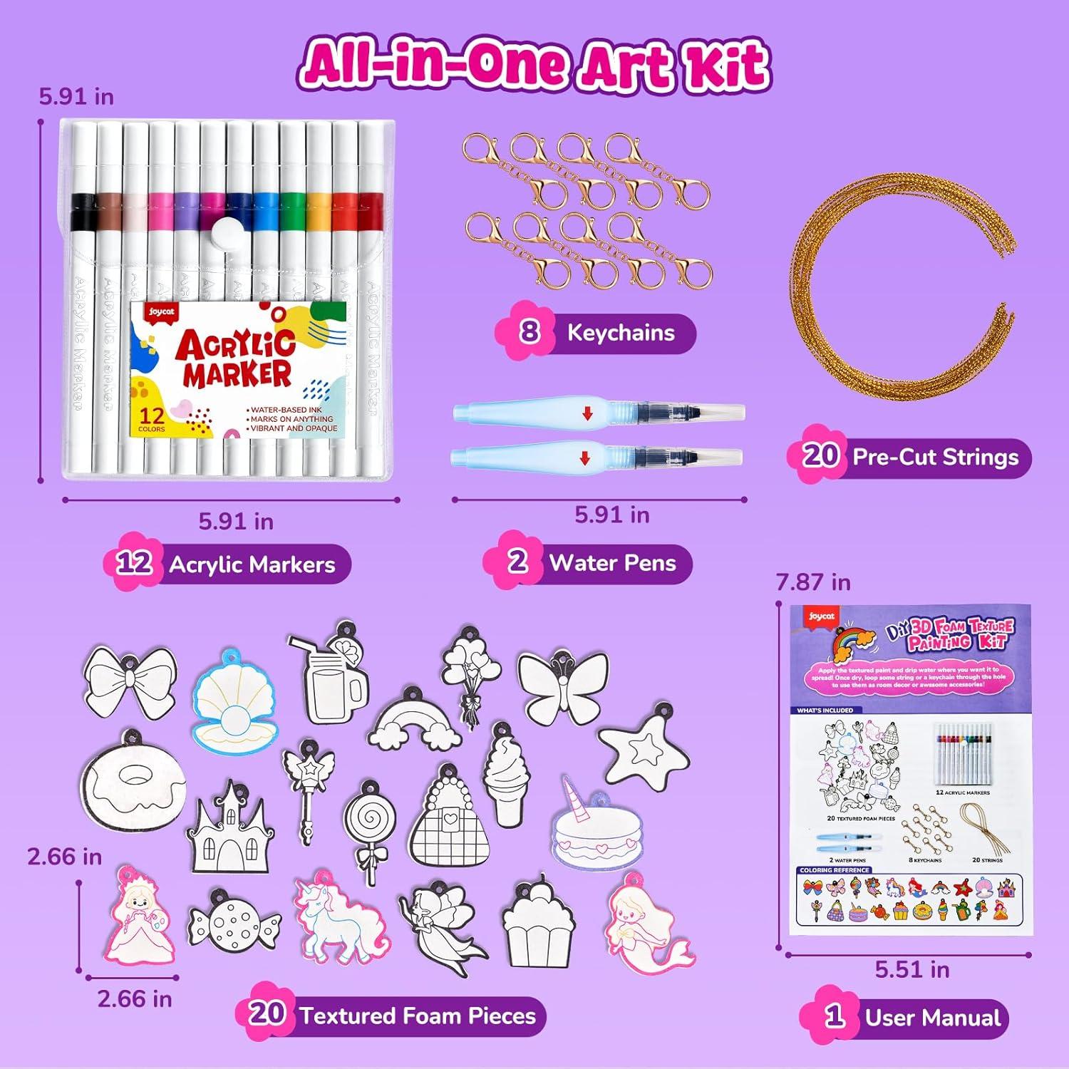 JoyCat 3D Art Kit- DIY Foam Texture Painting Kit, Animals Magic Puffy Paint Kit, 20 Pcs Mess-Free Paint Craft for Kids, DIY Color Activity, Creative Gift for Girls & Boys Ages 4, 5, 6, 7, 8, 9, 10(Unicorn & Princess)