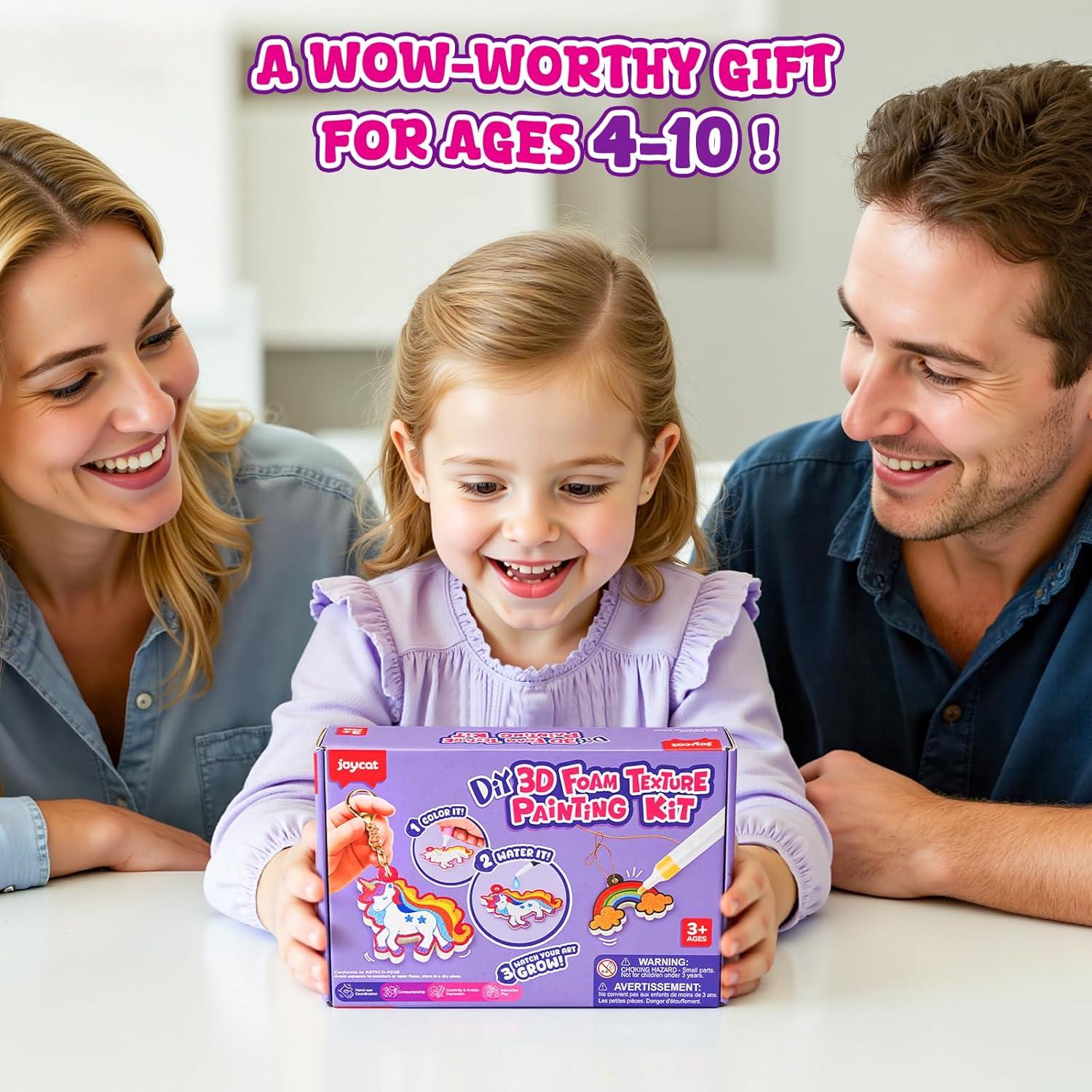 JoyCat 3D Art Kit- DIY Foam Texture Painting Kit, Animals Magic Puffy Paint Kit, 20 Pcs Mess-Free Paint Craft for Kids, DIY Color Activity, Creative Gift for Girls & Boys Ages 4, 5, 6, 7, 8, 9, 10(Unicorn & Princess)